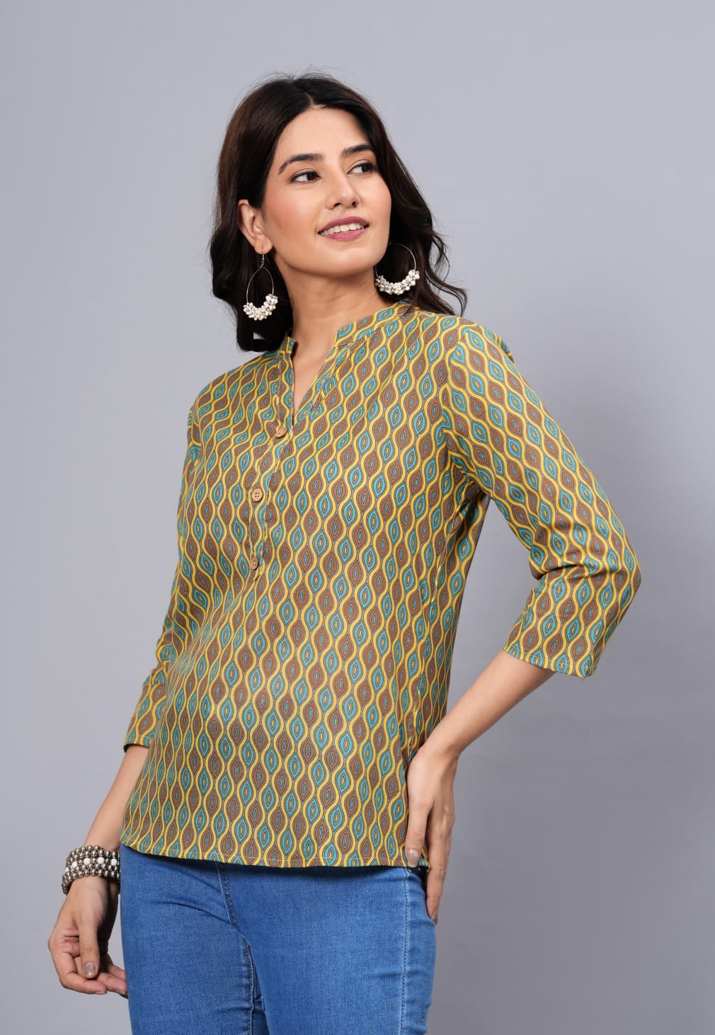 Women's Elegant Printed Cotton Top - Taantav