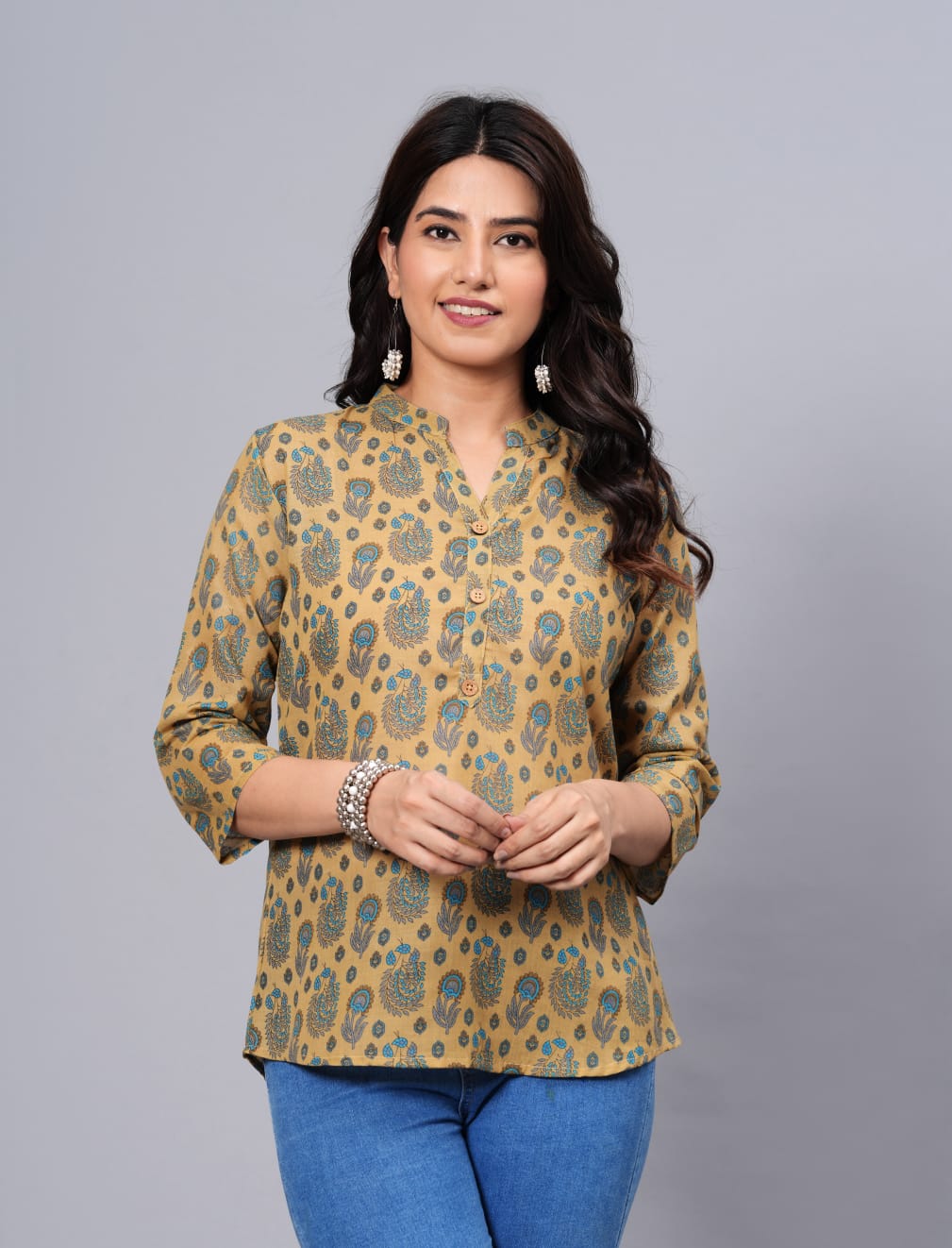 Women's Elegant Printed Cotton Top - Taantav