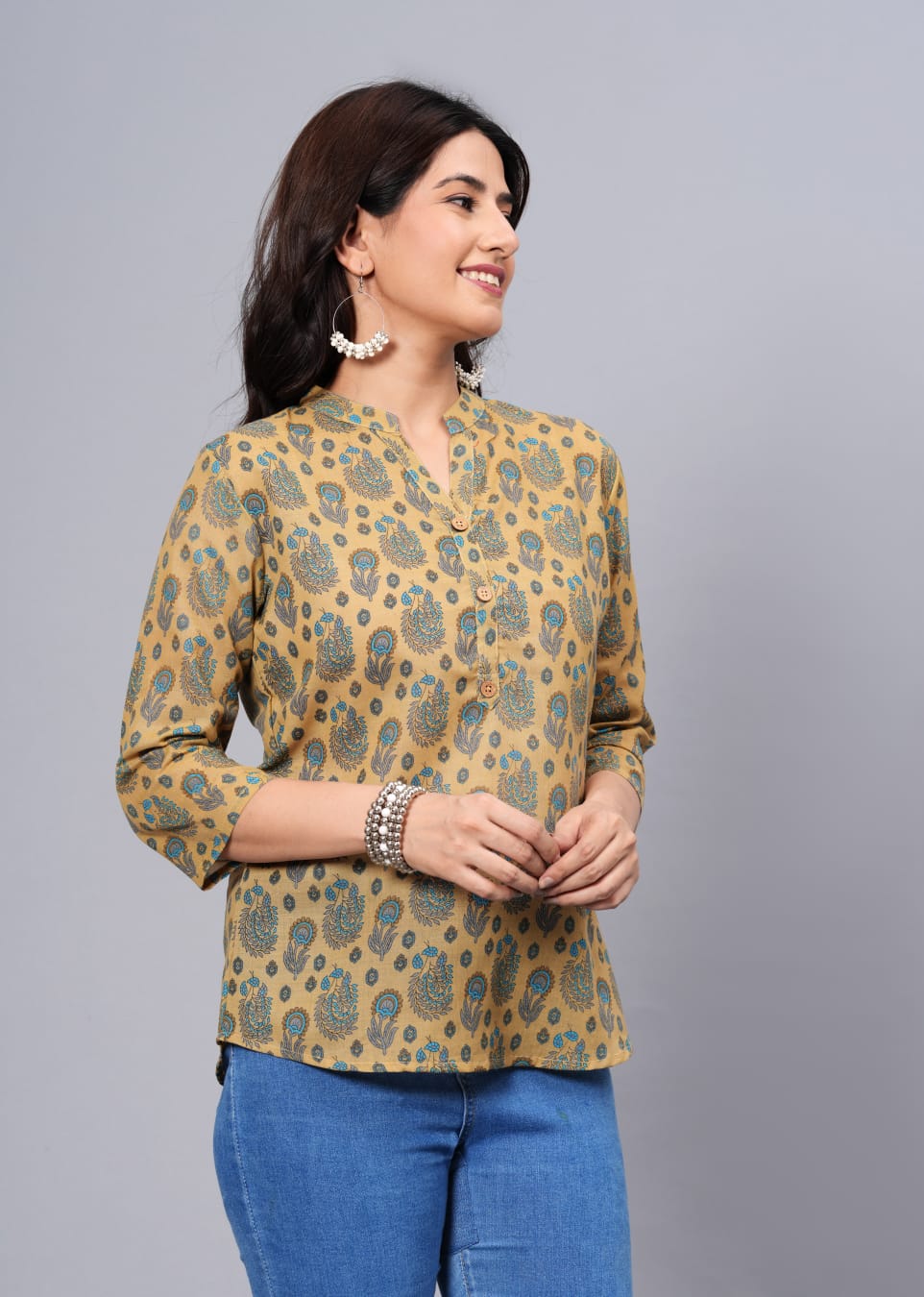 Women's Elegant Printed Cotton Top - Taantav