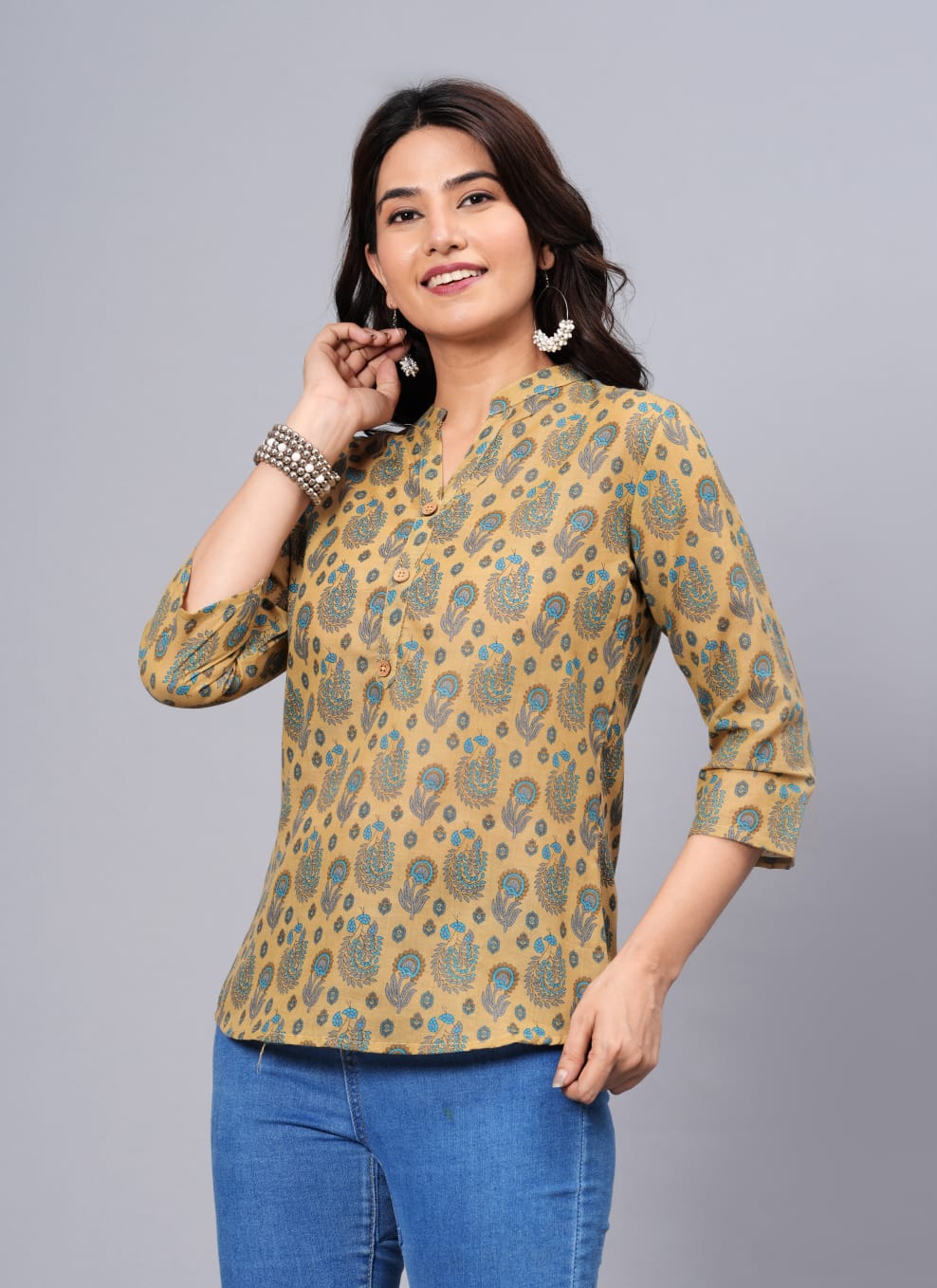 Women's Elegant Printed Cotton Top - Taantav