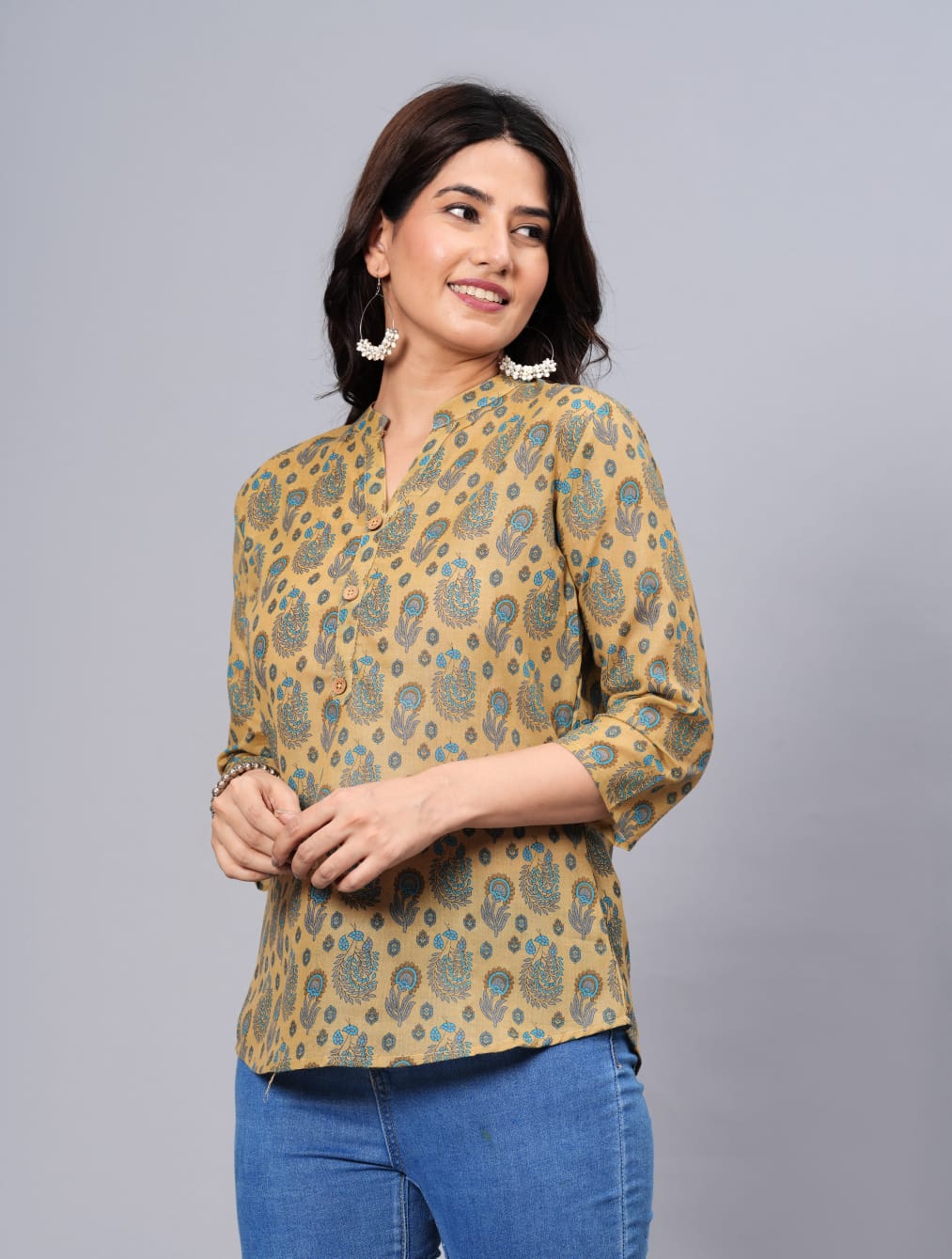 Women's Elegant Printed Cotton Top - Taantav