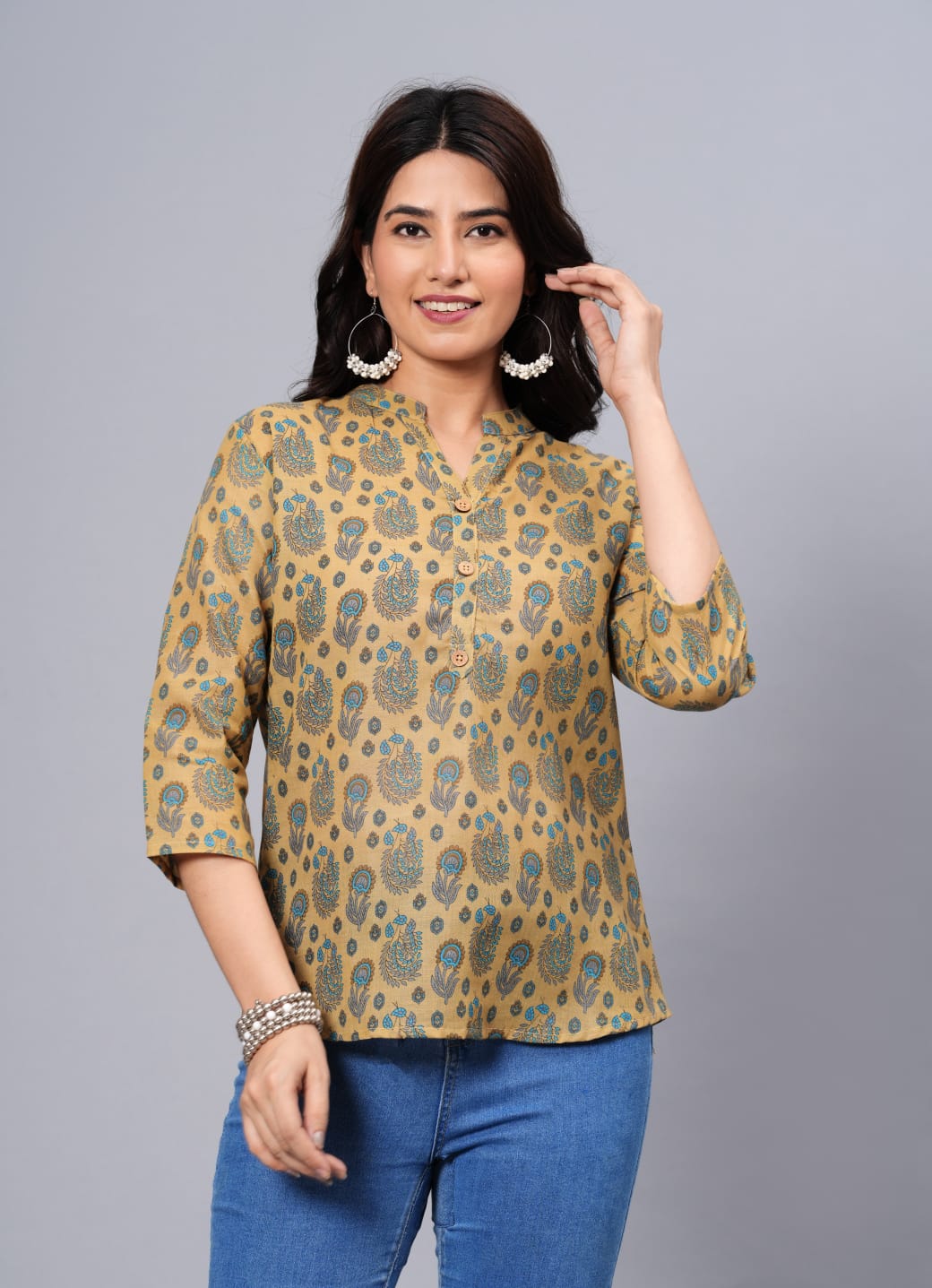 Women's Elegant Printed Cotton Top - Taantav