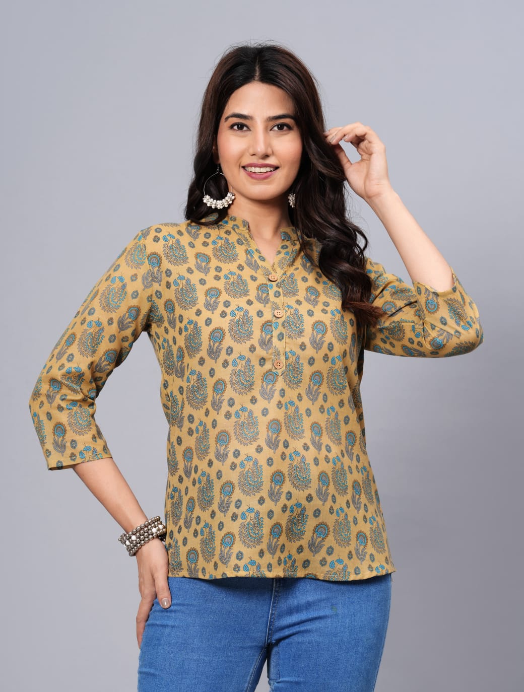 Women's Elegant Printed Cotton Top - Taantav