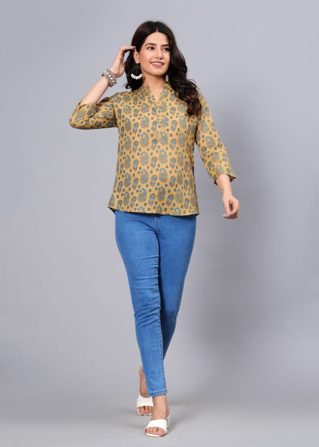 Women's Elegant Printed Cotton Top - Taantav