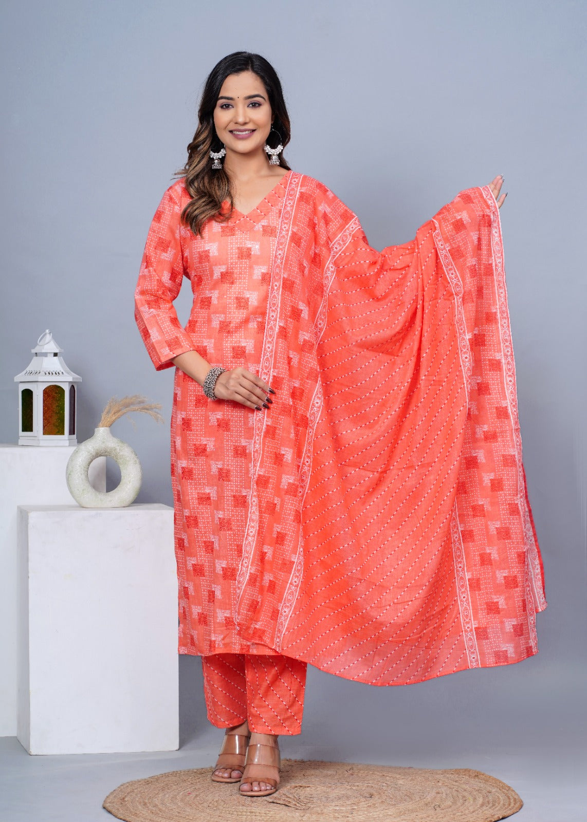 Women's Stylish Cotton Kurta with Pant and Dupatta Set - Taantav