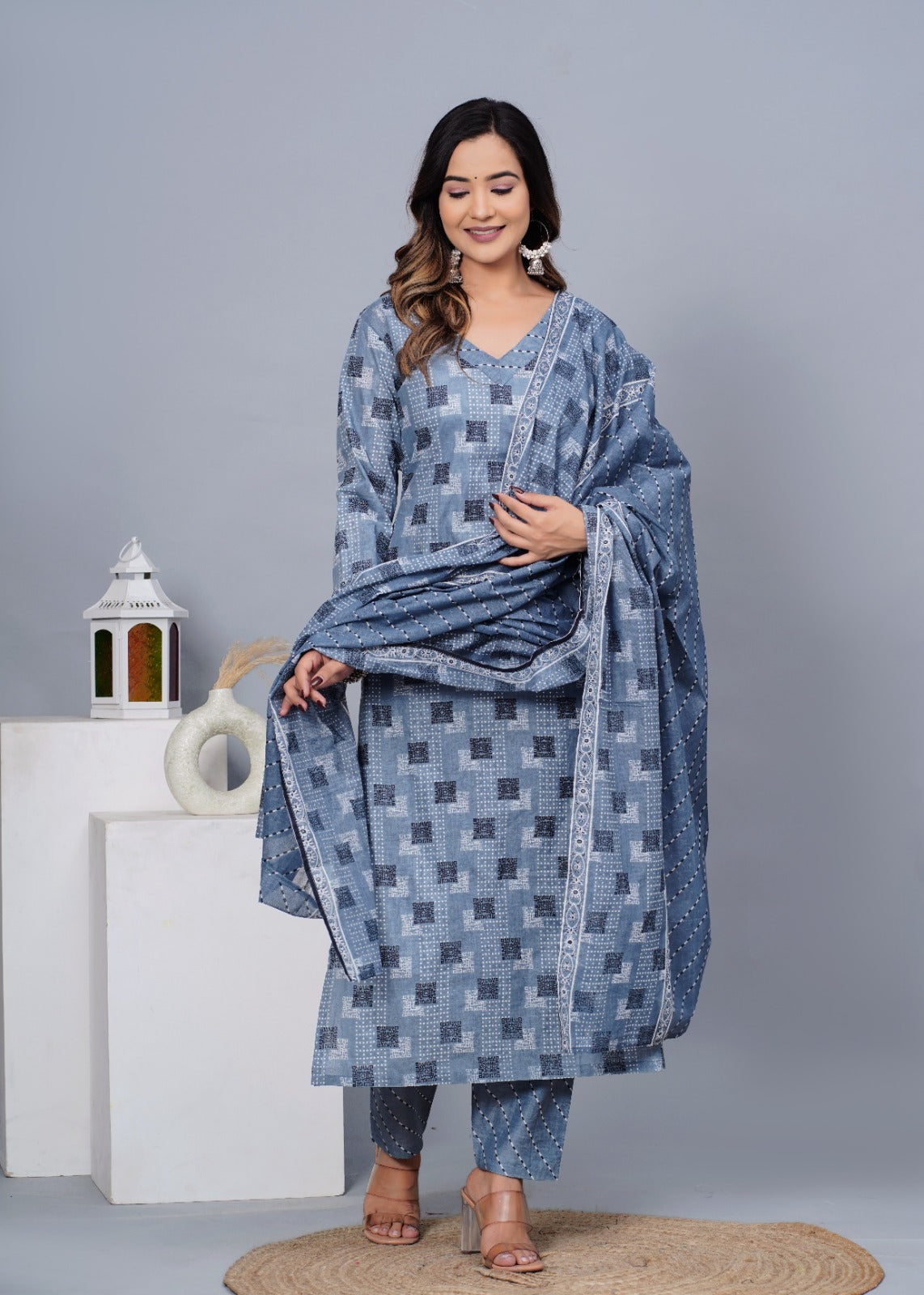 Women's Stylish Cotton Kurta with Pant and Dupatta Set - Taantav