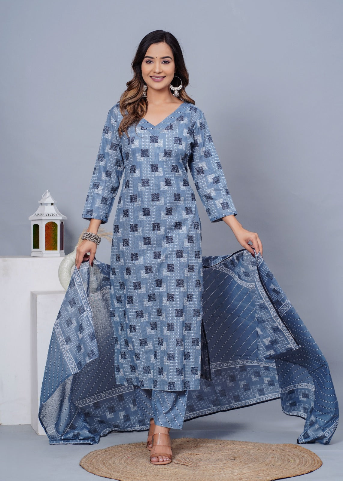 Women's Stylish Cotton Kurta with Pant and Dupatta Set - Taantav