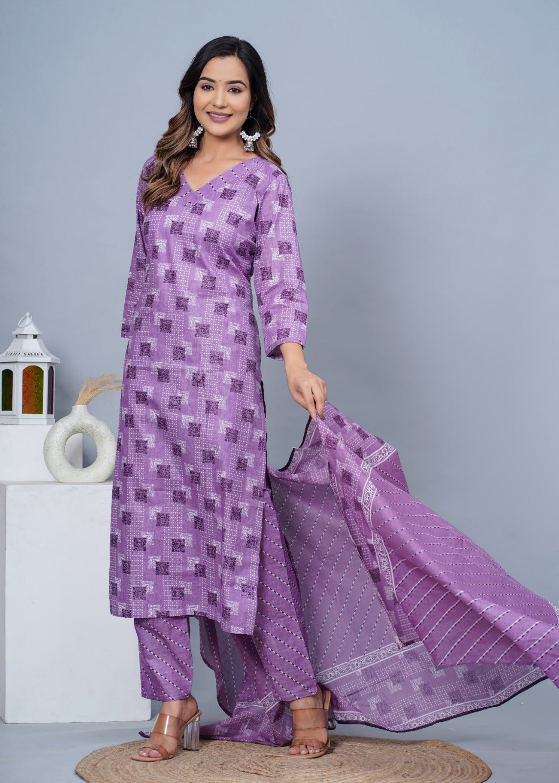 Women's Stylish Cotton Kurta with Pant and Dupatta Set - Taantav