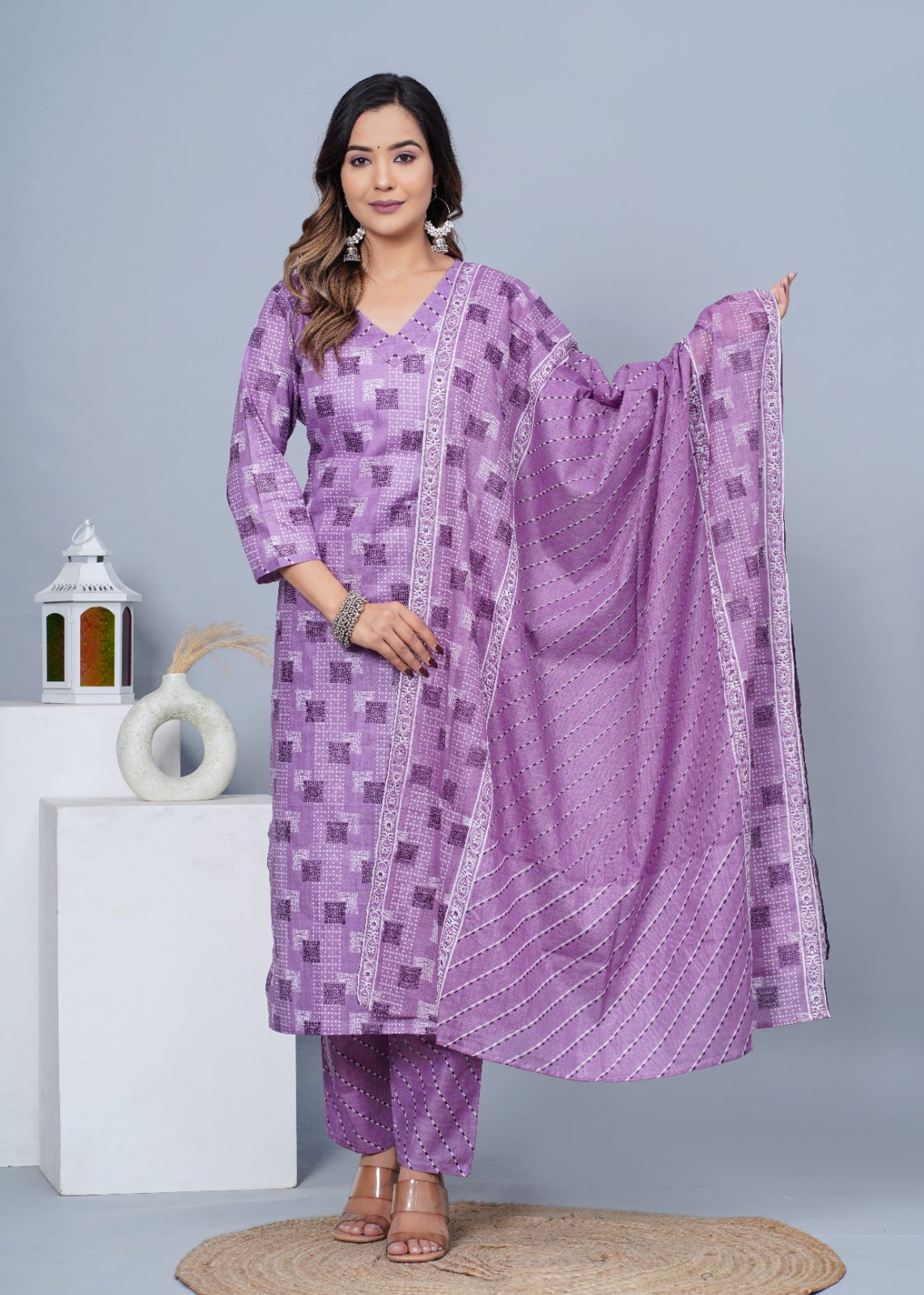 Women's Stylish Cotton Kurta with Pant and Dupatta Set - Taantav