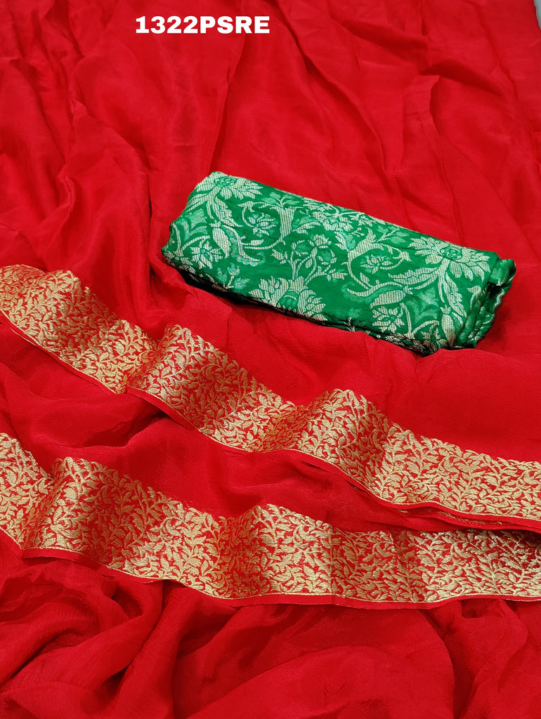 Women's Ojariya Chinon Zari border Pallu saree MAHA