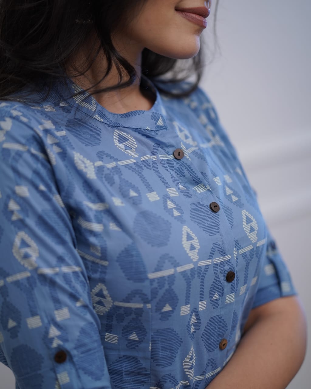 Blue Printed cotton Kurta Set