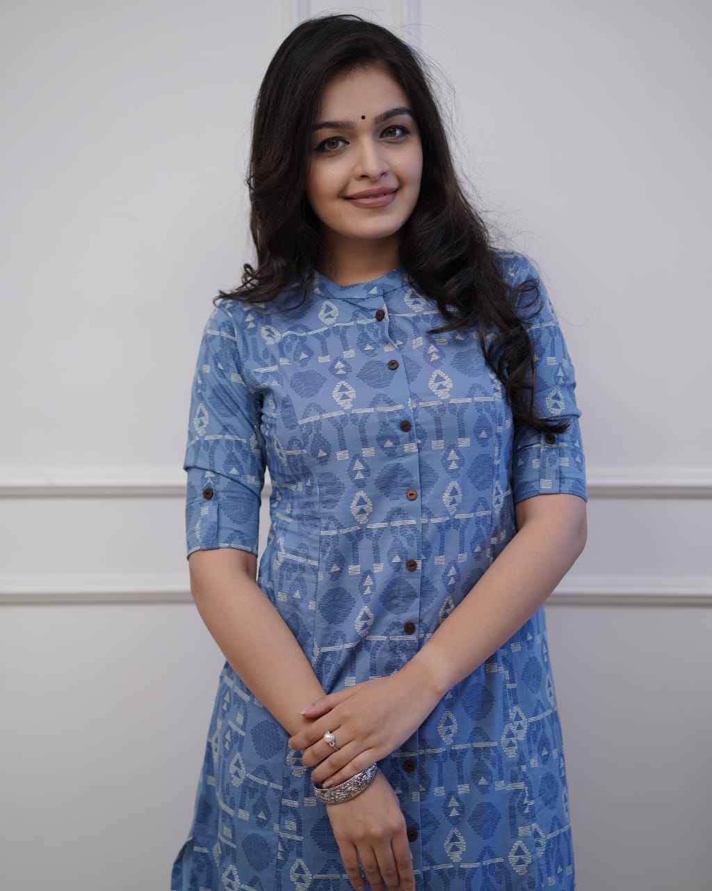 Blue Printed cotton Kurta Set