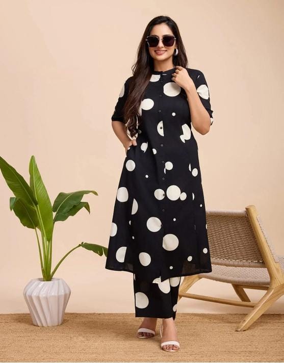 Black and White Polka Dot Cotton Co-Ord Set