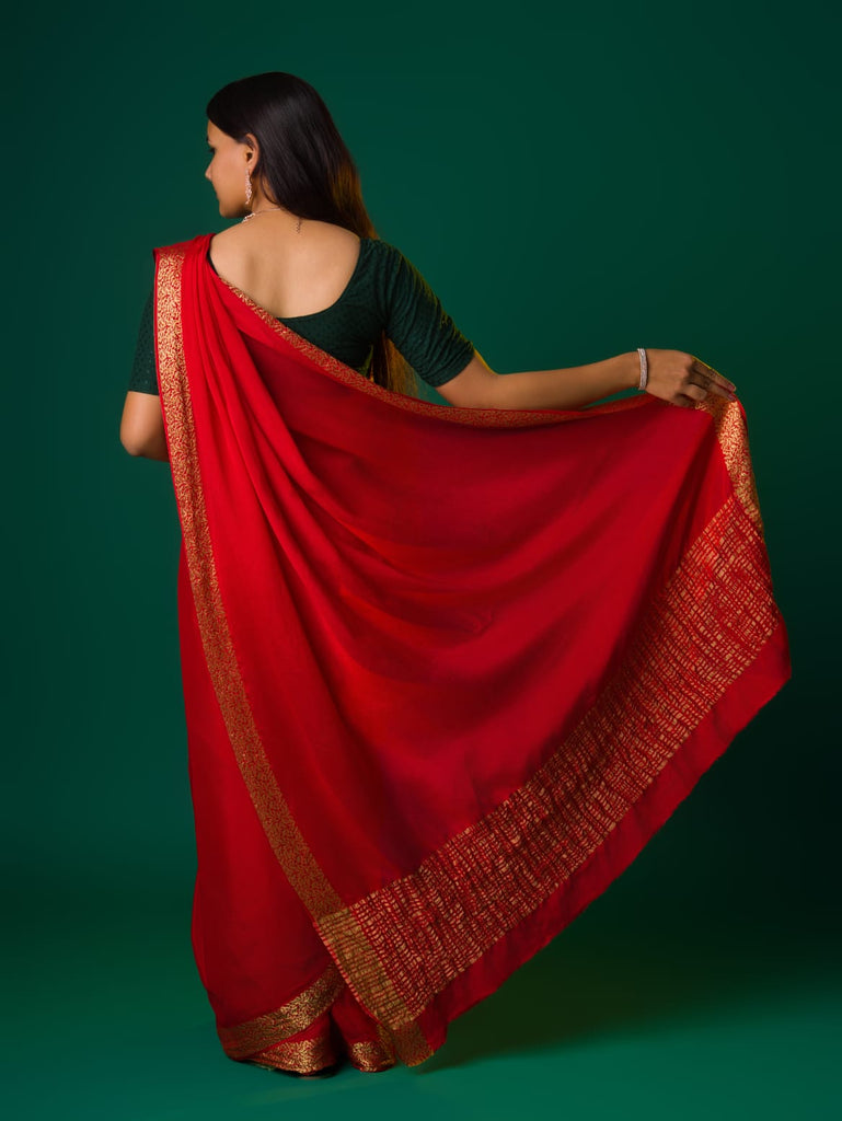 Women's Ojariya Chinon Zari border Pallu saree MAHA