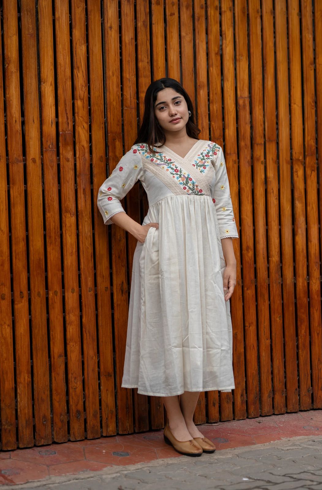 Women's Off-White Cotton Dress Designed with Floral Embroidery and Crochet Lace Detailing Off White / XL | Trendia Global Women's Off-White Cotton Dress Designed with Floral Embroidery and Crochet Lace Detailing Off White / XL | Trendia Global
