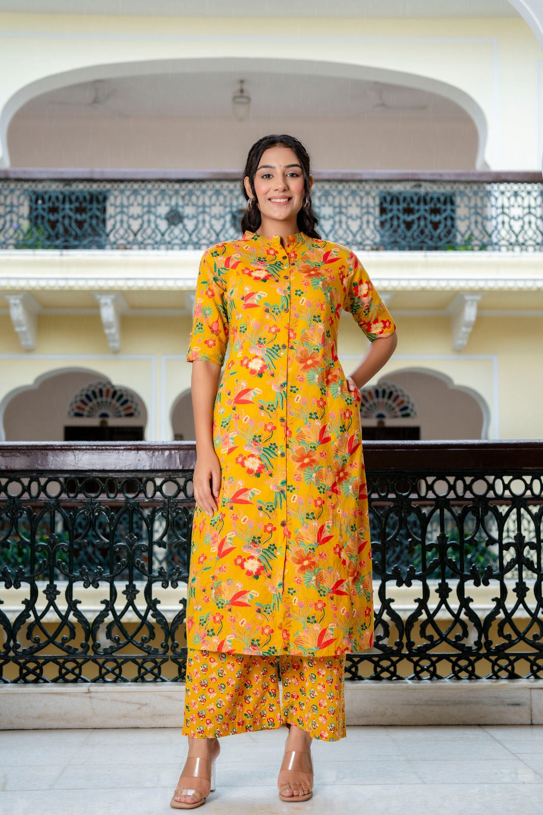 Bright Yellow Floral Printed Co-Ord Set