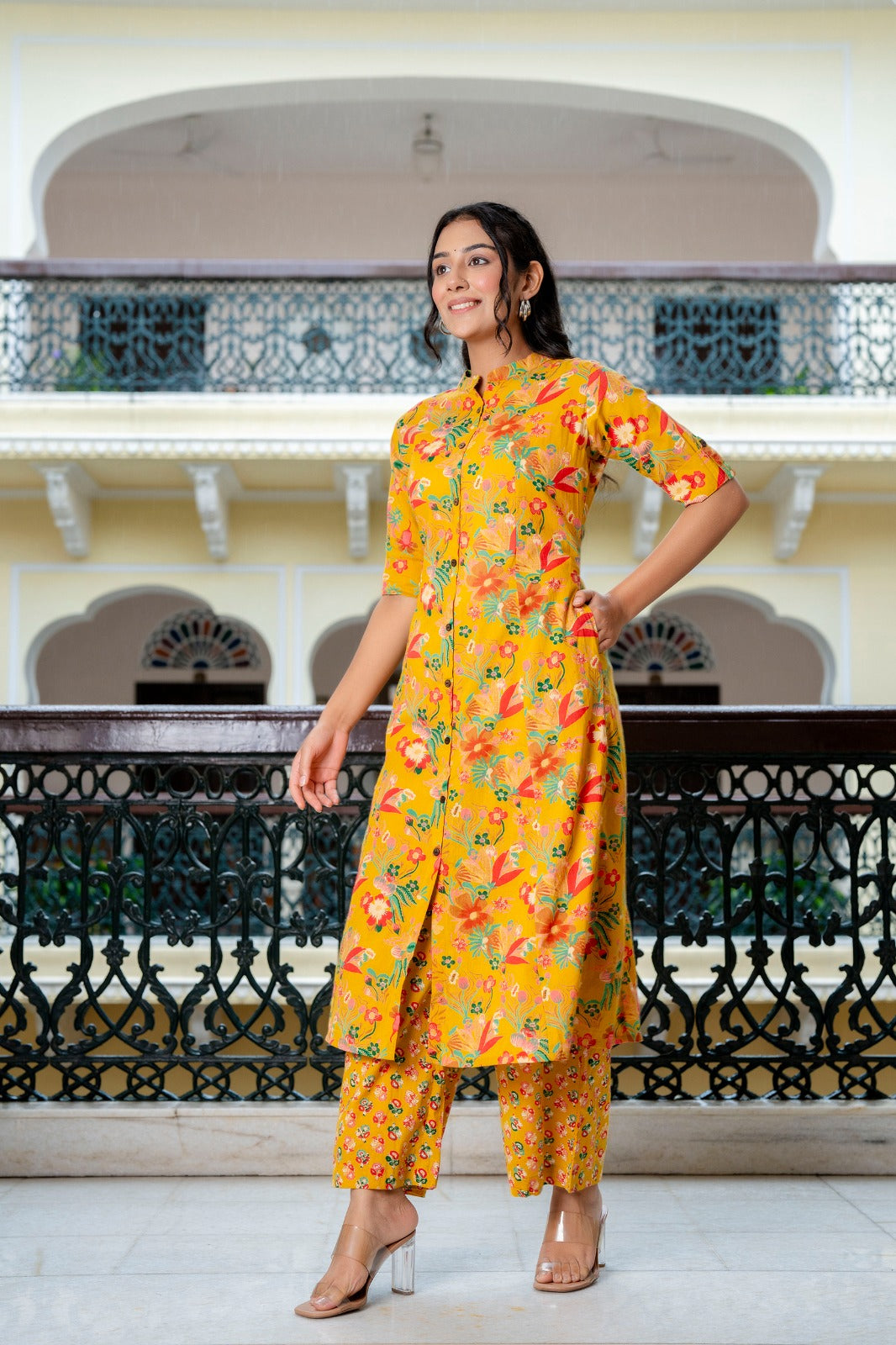 Bright Yellow Floral Printed Co-Ord Set