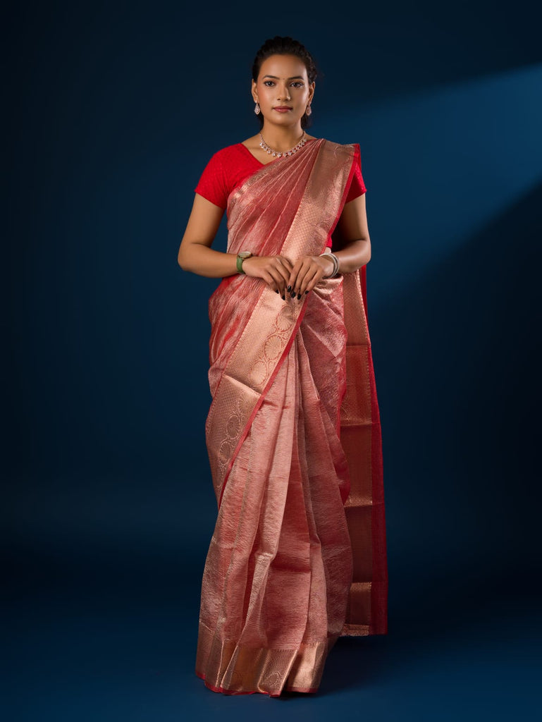Women's Tissue Silk Banarasi Handloom Zari Border saree INA