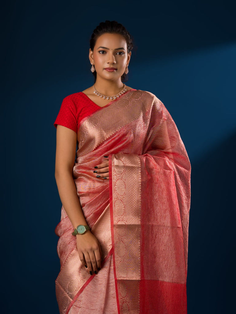 Women's Tissue Silk Banarasi Handloom Zari Border saree INA