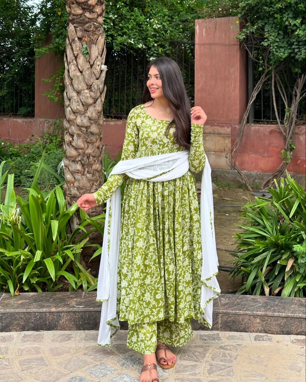 Women's Elegant Green Floral Anarkali Suit With Dupatta - Wear&Style