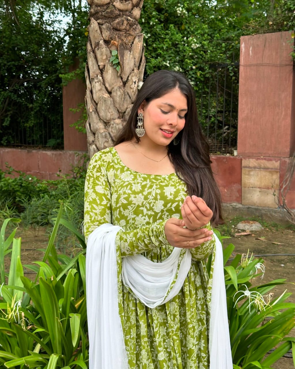 Women's Elegant Green Floral Anarkali Suit With Dupatta - Wear&Style