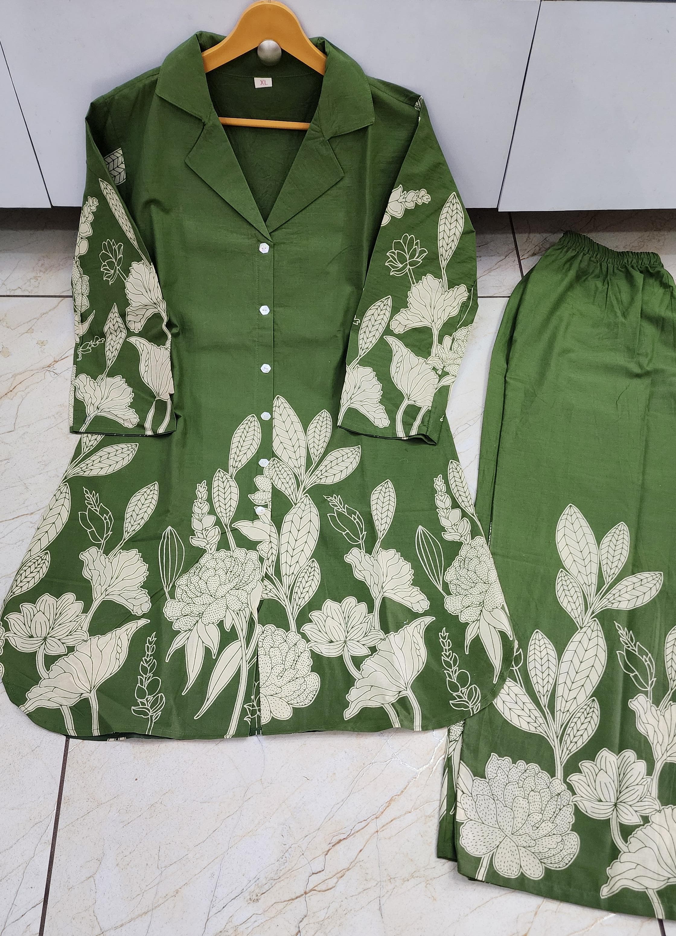 Women's Olive Green Floral Printed Co-Ord Set