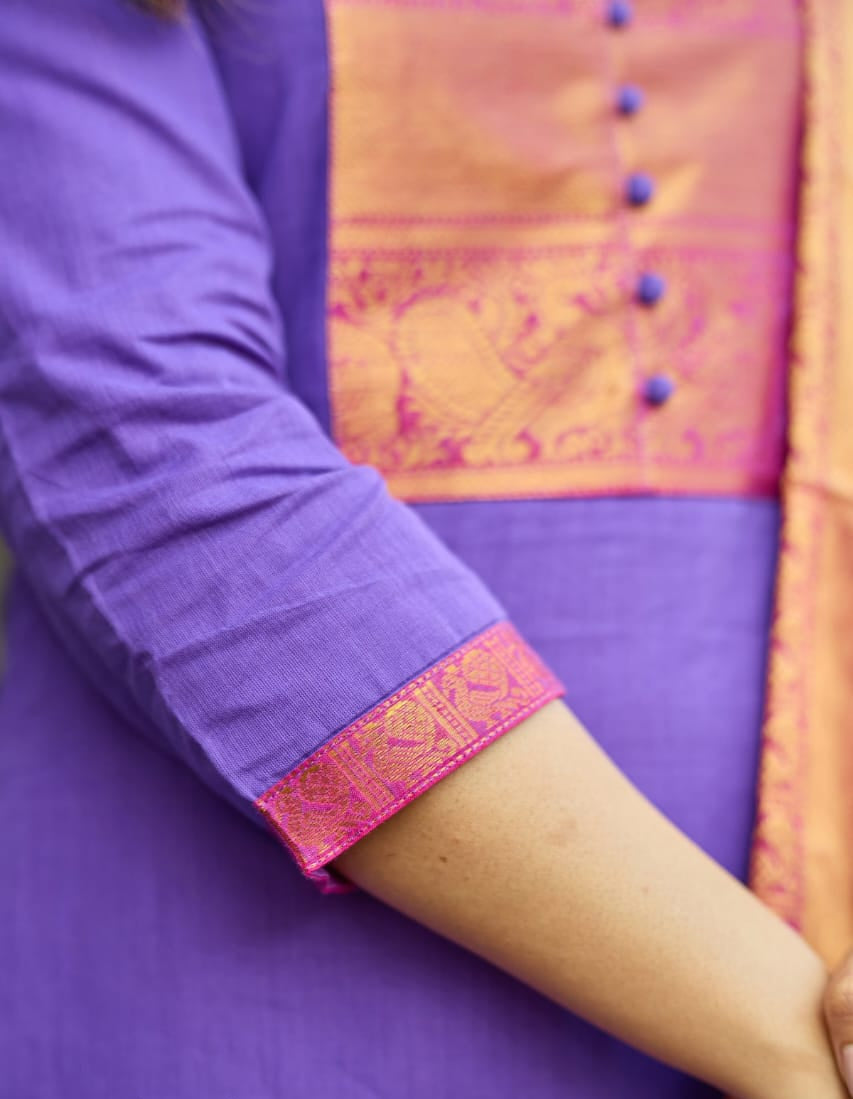 Women's Regal Purple Kanchi Cotton Suit Set With Zari Woven Dupatta