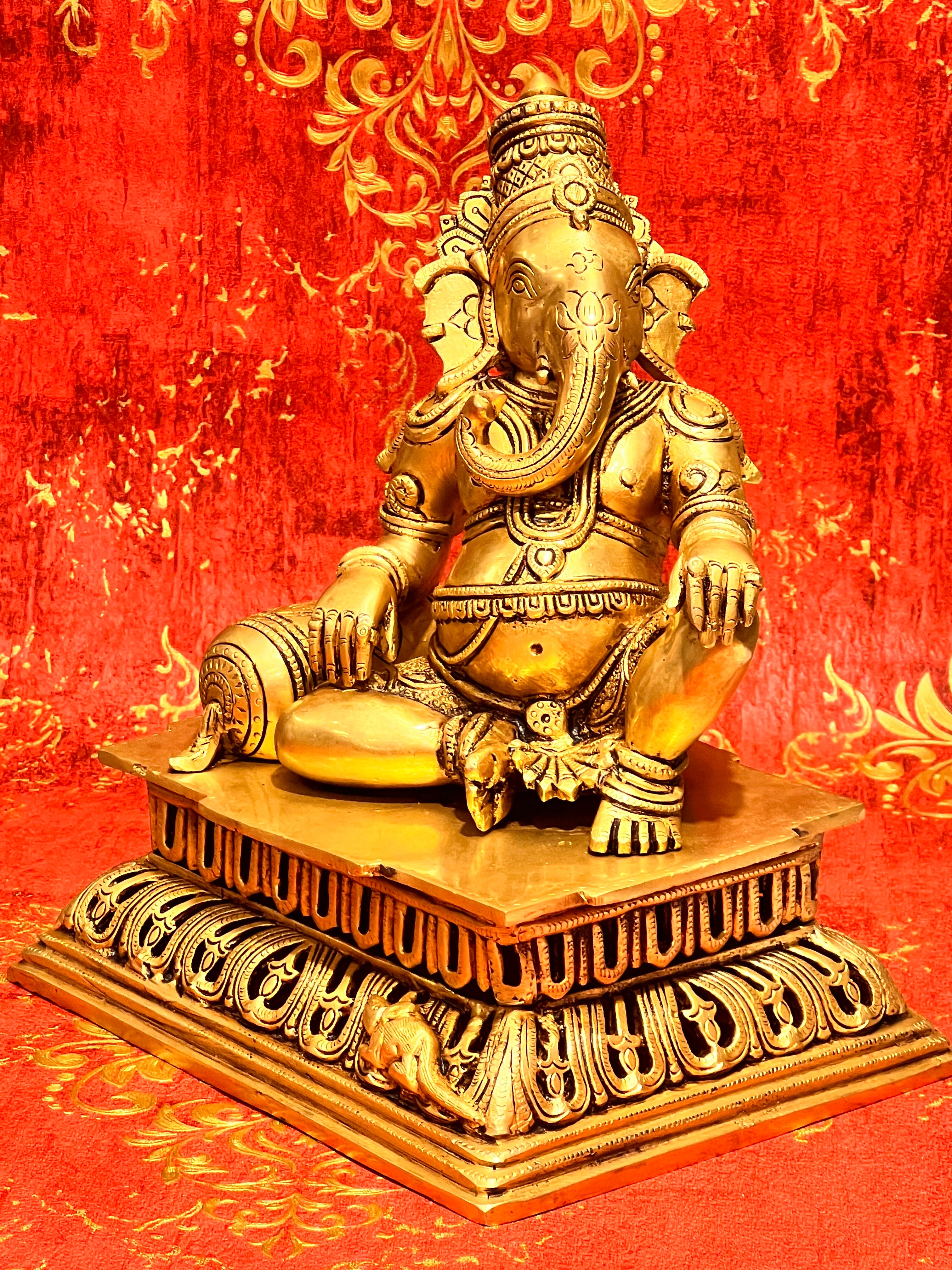 Royal Sitting Brass Ganesha 12"