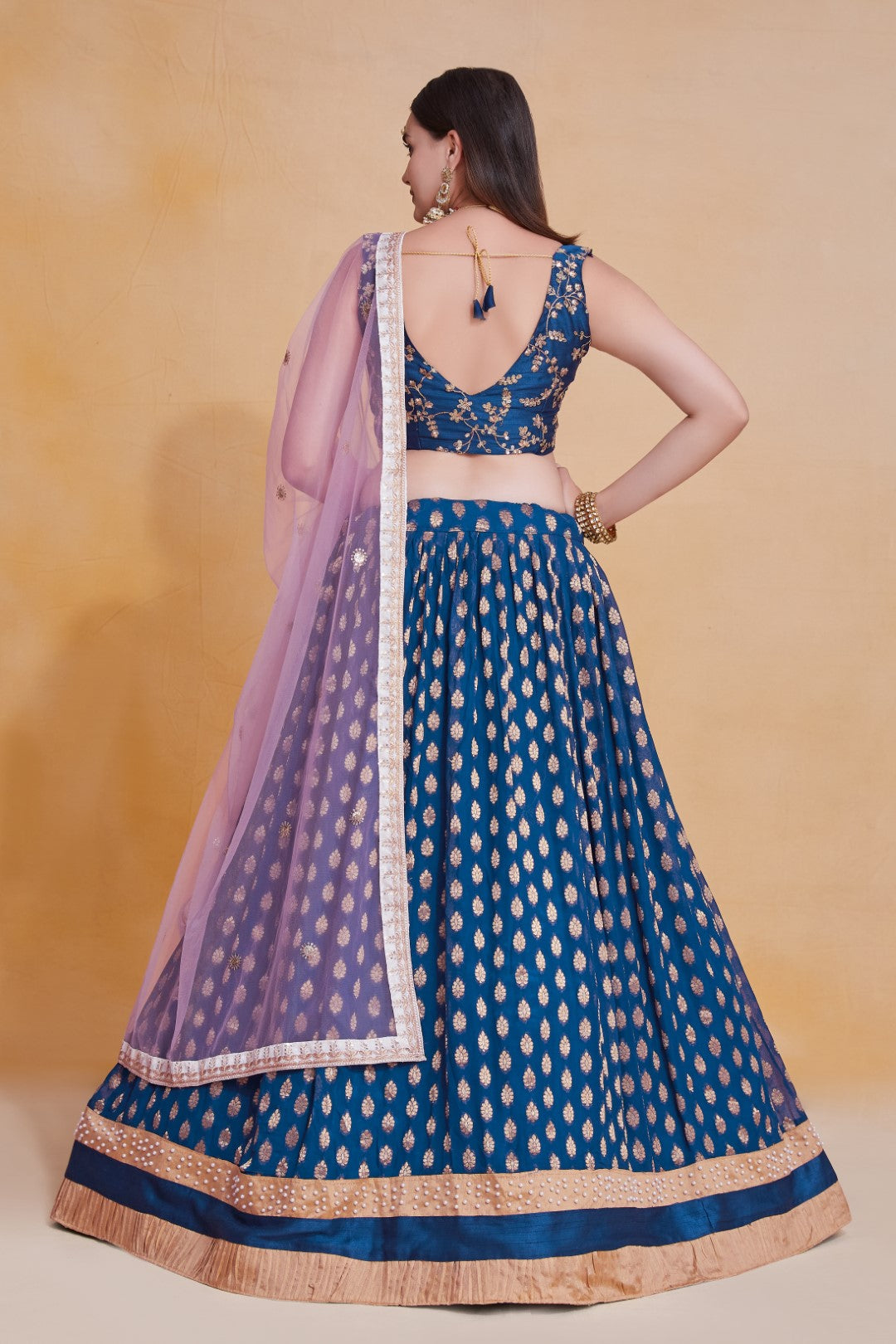 Women's Blue Georgette Embroidered Lehenga Set - Jihu Culture