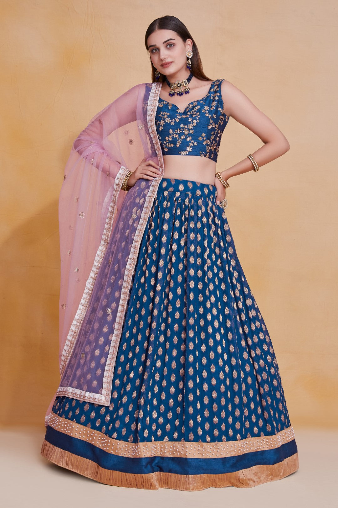 Women's Blue Georgette Embroidered Lehenga Set - Jihu Culture