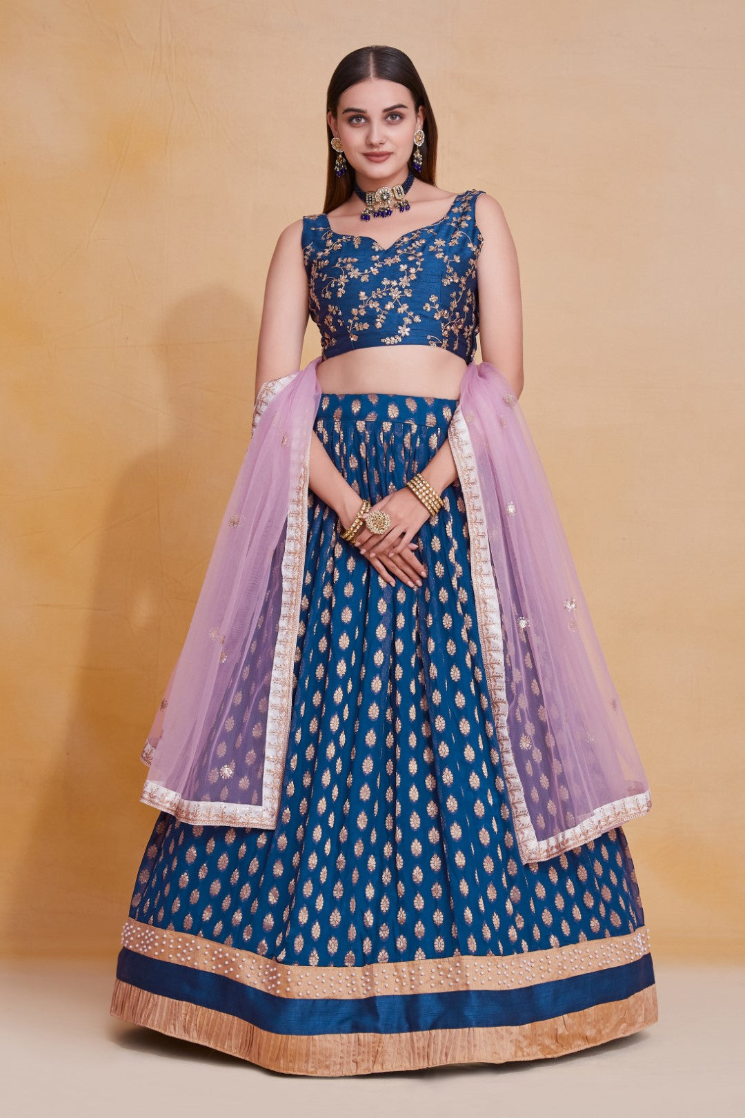 Women's Blue Georgette Embroidered Lehenga Set - Jihu Culture