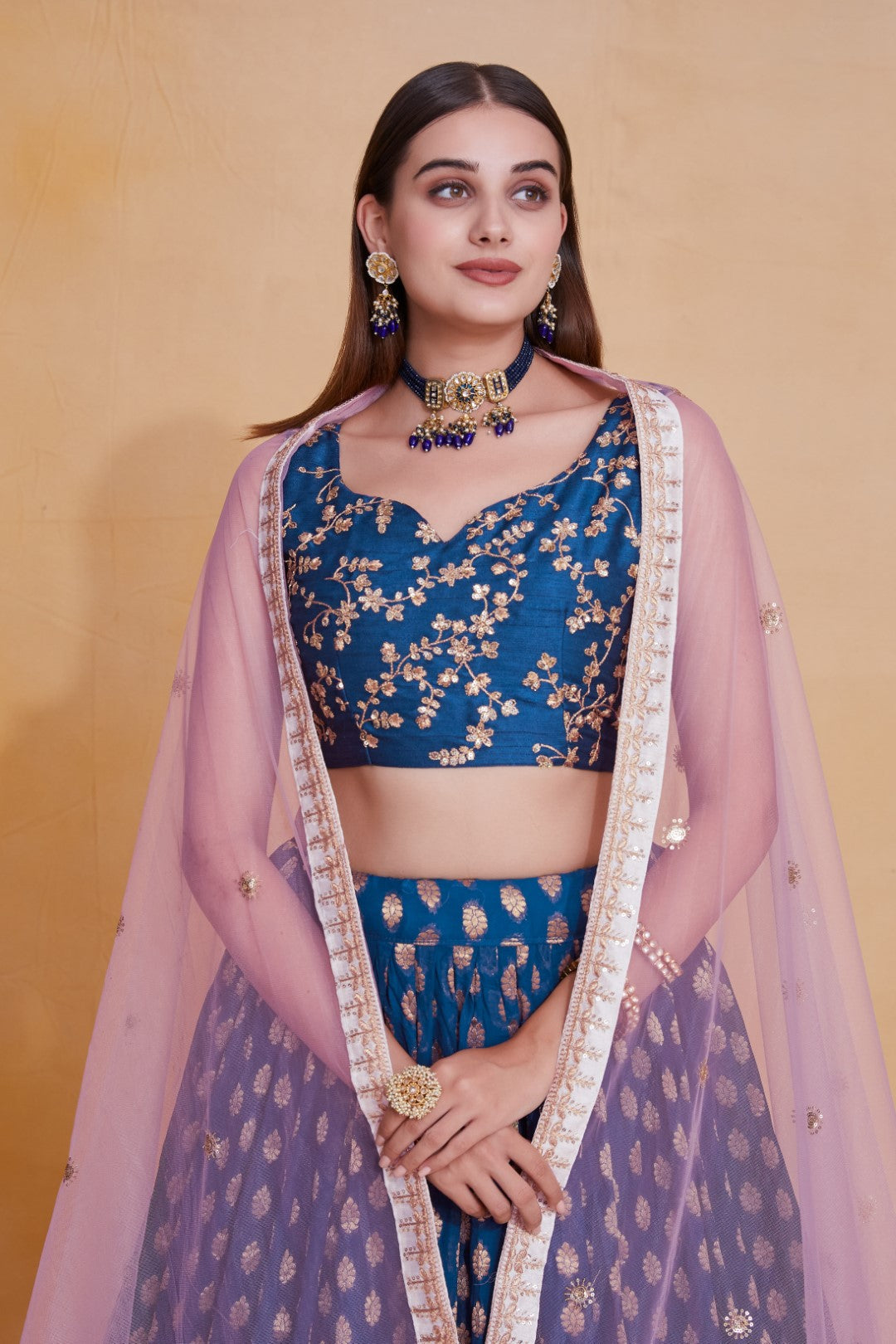 Women's Blue Georgette Embroidered Lehenga Set - Jihu Culture