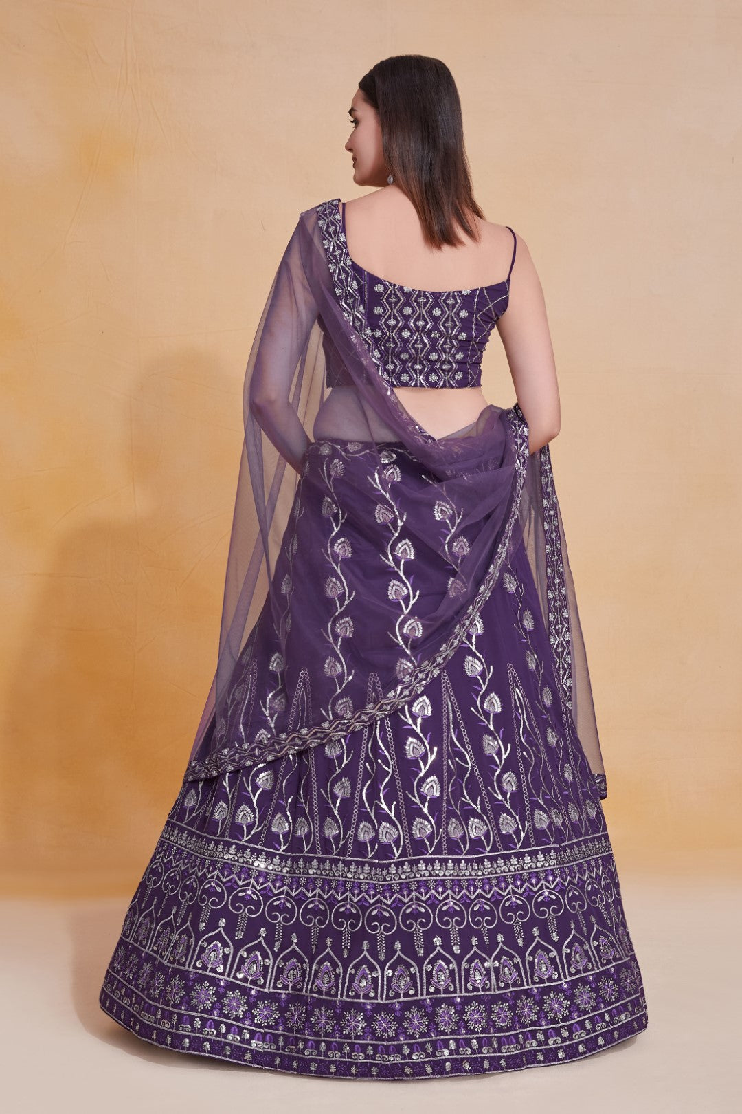 Women's Purple Georgette Embroidered Lehenga Set - Jihu Culture