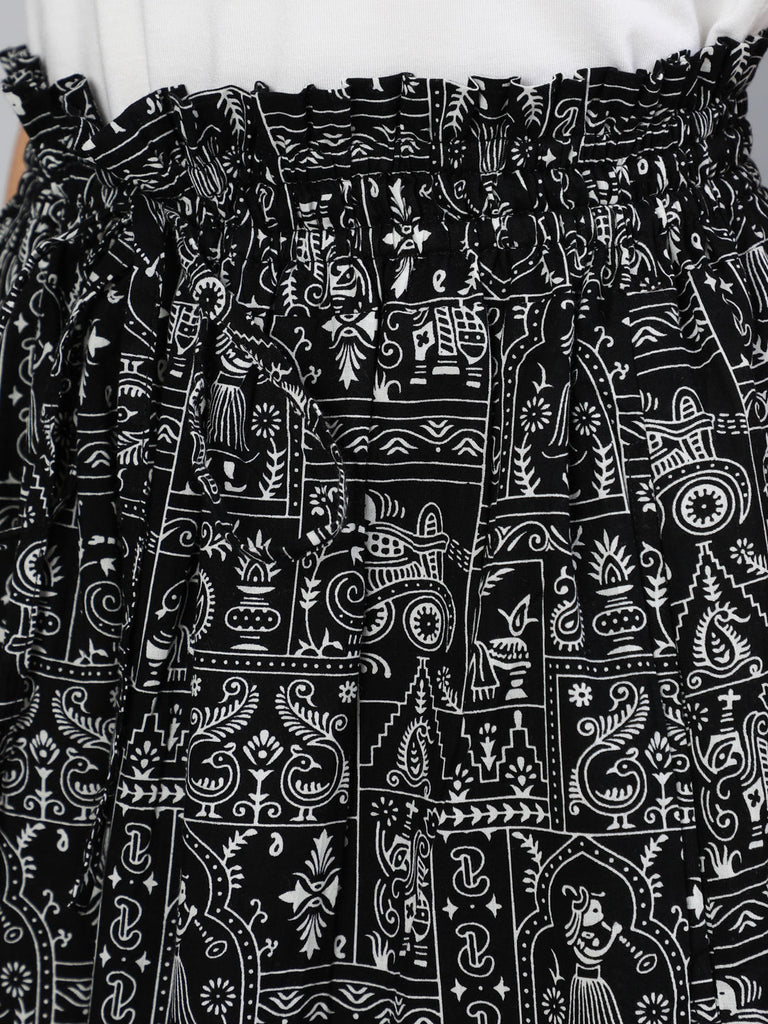 Women's Black Printed Wide Legged Printed Plazo With Side Pockets - N