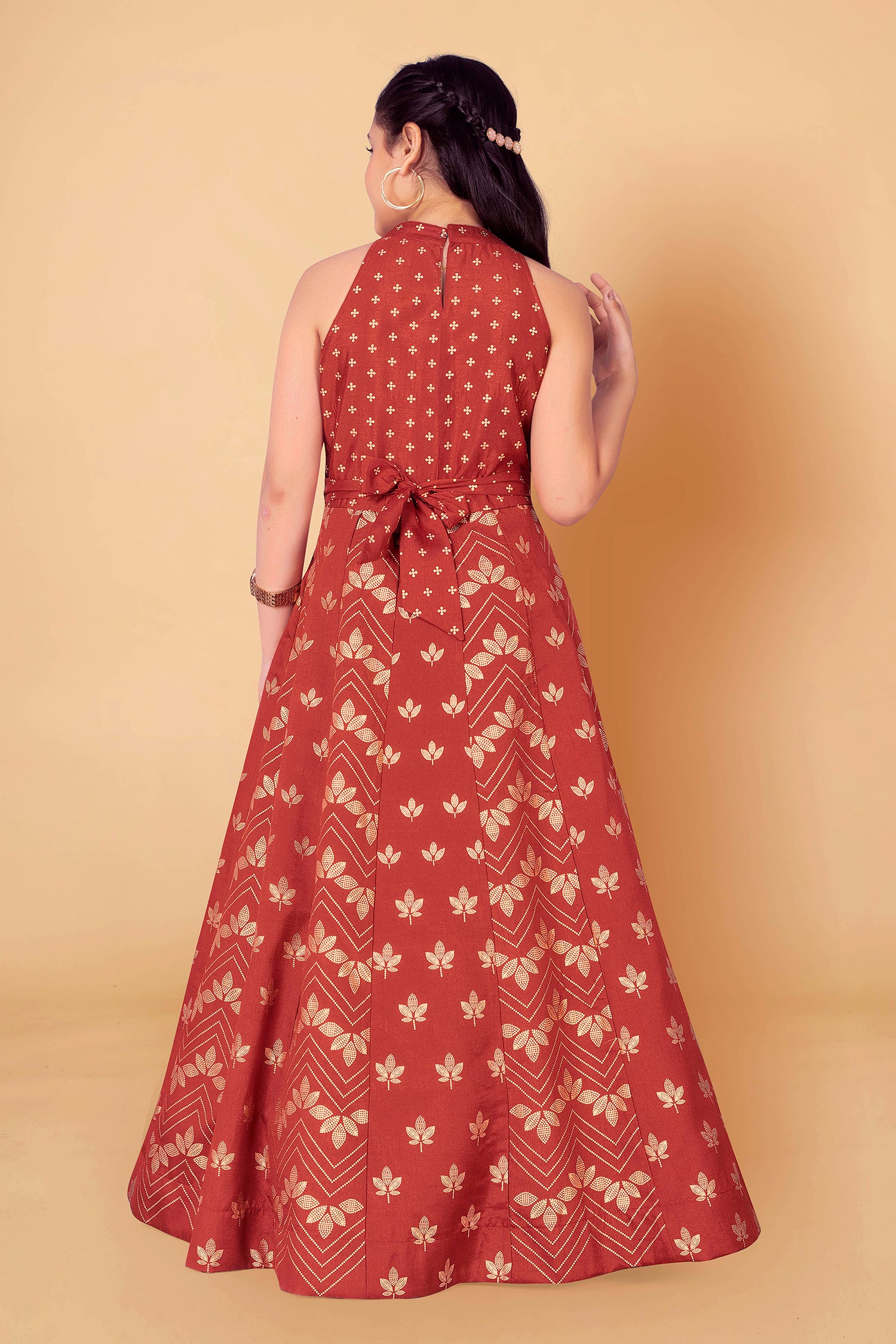 Girl's Crepe Silk Maxi Length Foil Printed Dresses - Fashion Dream