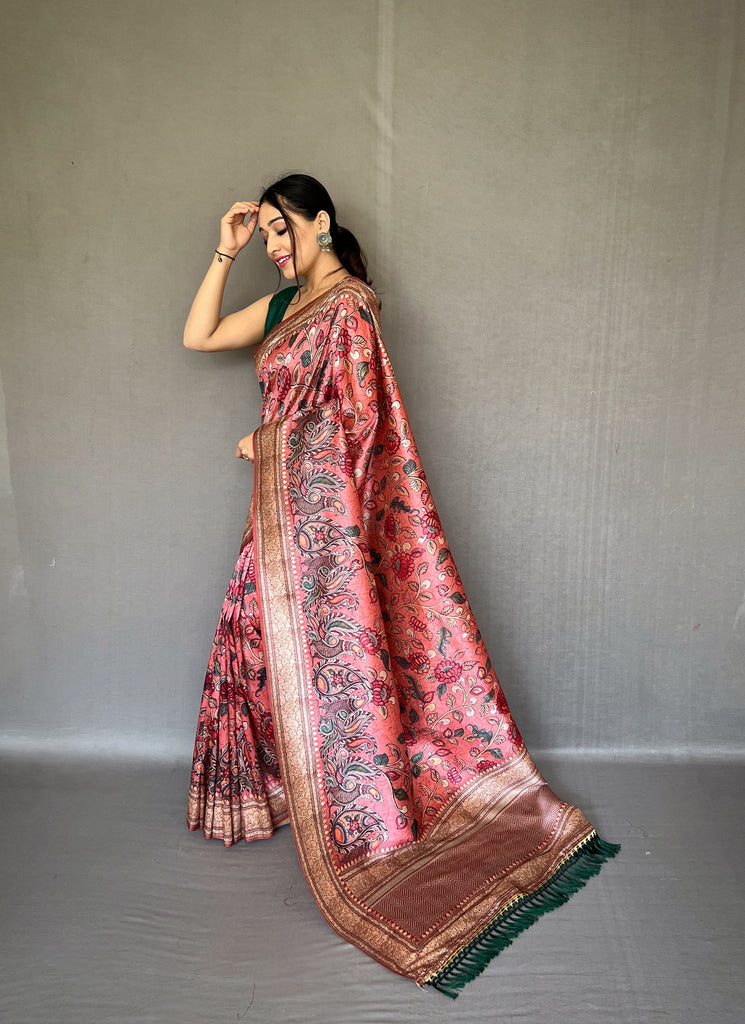 Women's Pink Diva Soft Silk Kalamkari Printed Saree
