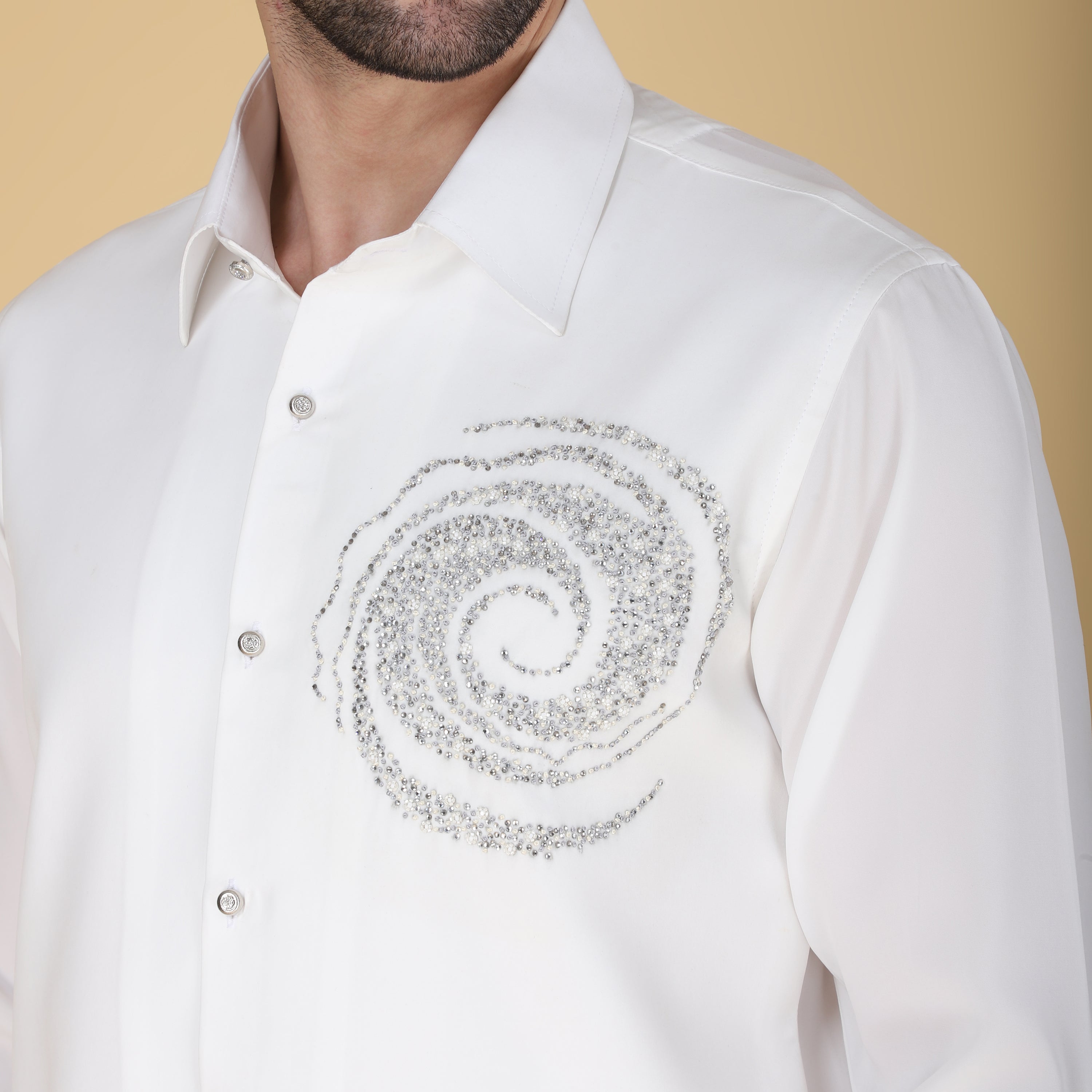 Men's White Polyester Embroidered Shirt Trendia Men's White Polyester Embroidered Shirt Trendia