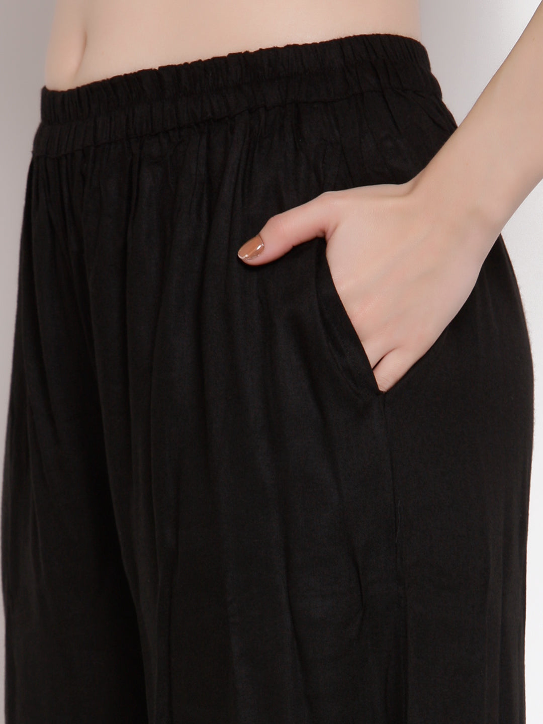 Women's Black Cotton Sleeveless Off Shoulder Solid Casual kurta Palazzo Dupatta Set - Myshka USA