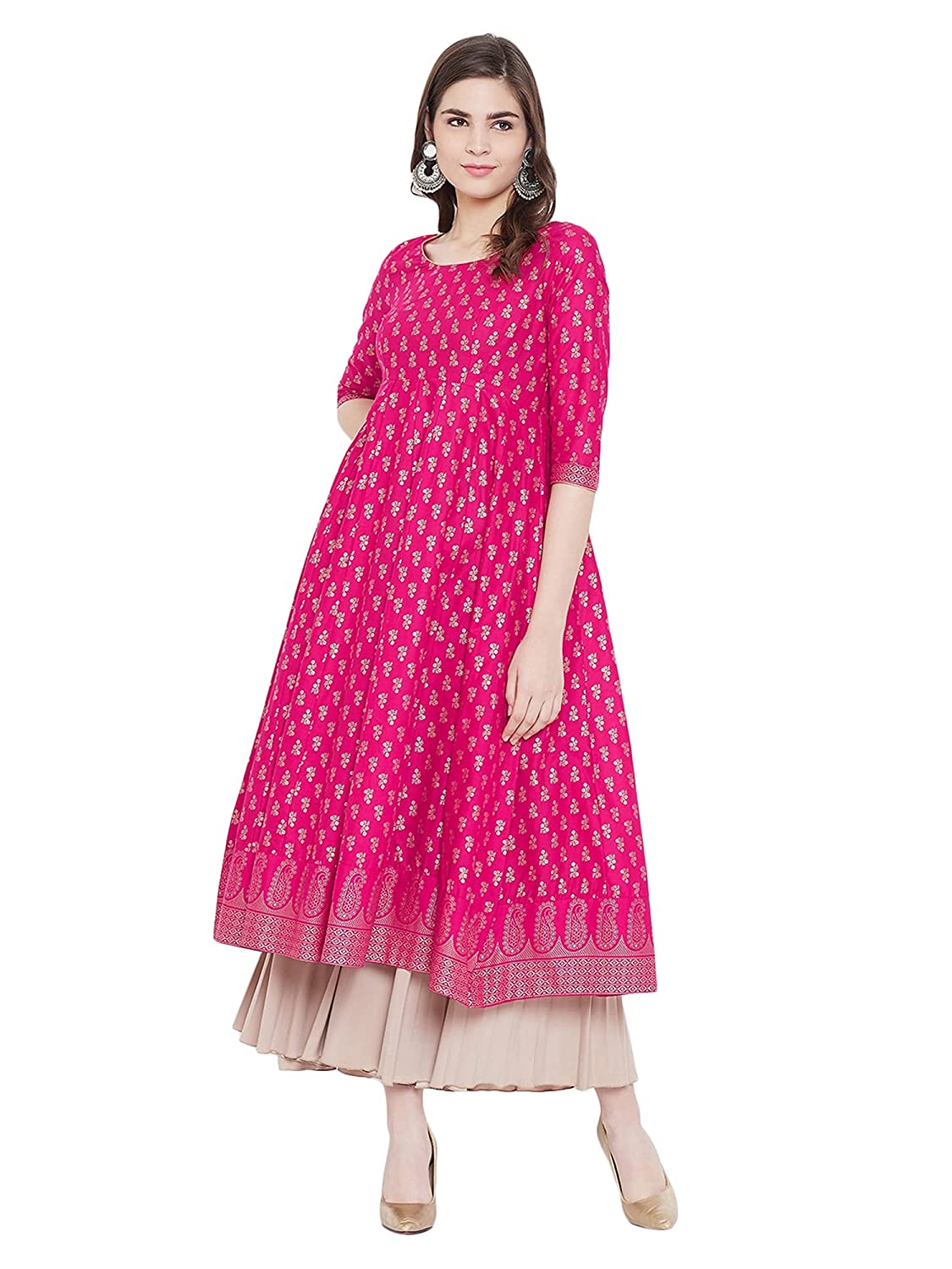 Women's Pink Embellished Daily Wear Cotton Blend Kurta - Cheera