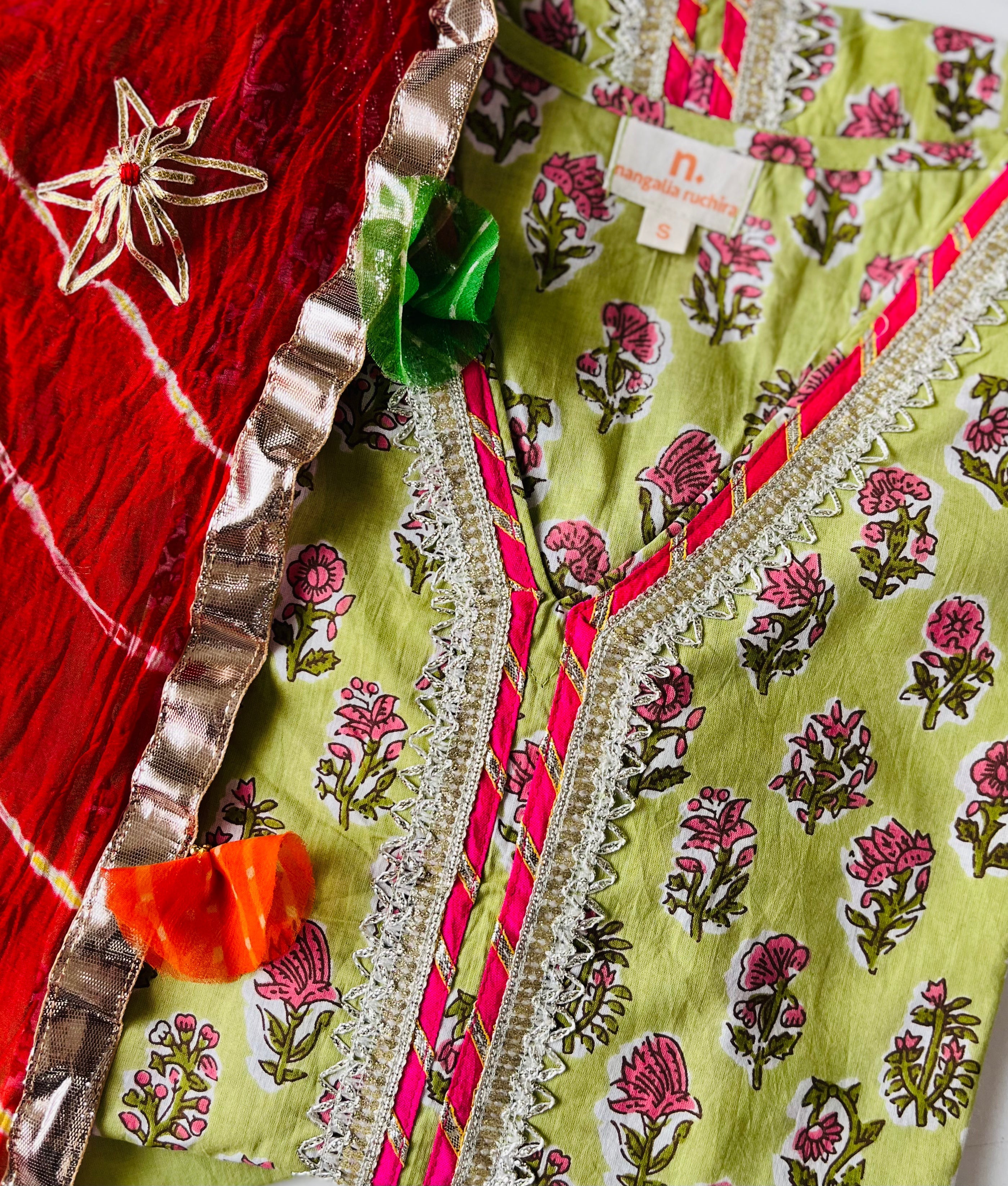 Women's Lime Green Kyaari Suit Set - ( Set Of 3) - Nangalia Ruchira