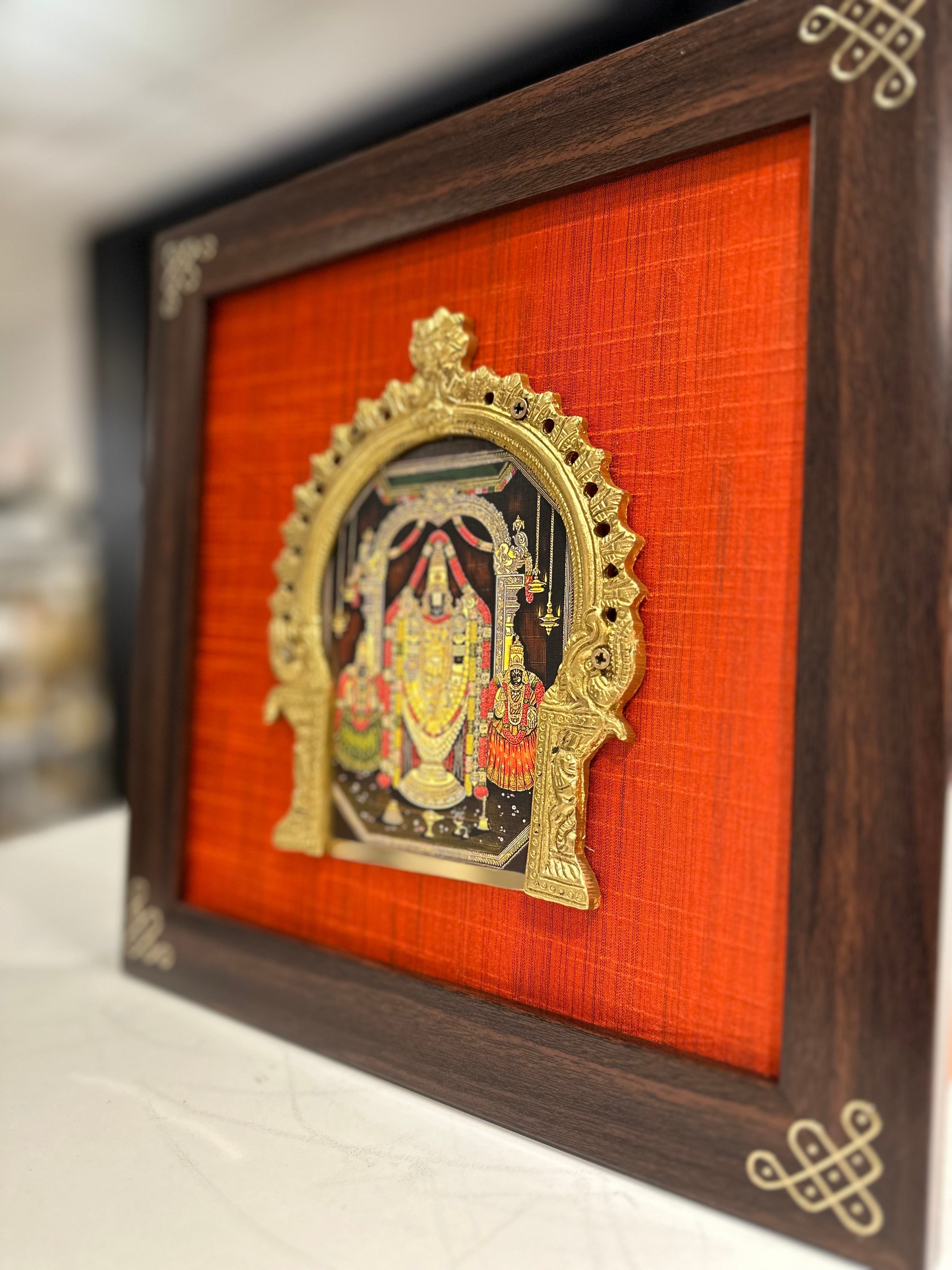 Krishna silk frame with tanjore digital art & brass prabhavali