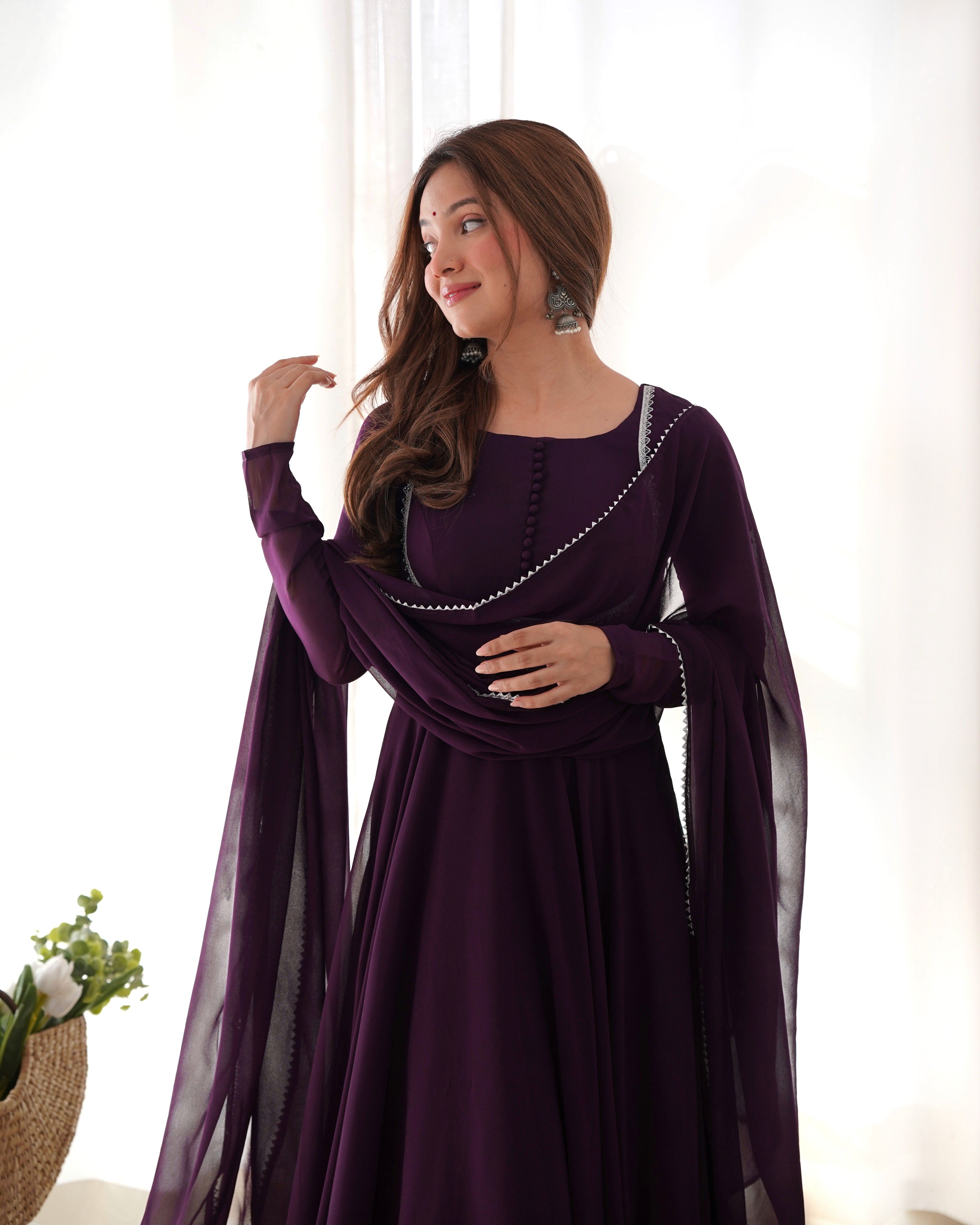 purple anarkali dress Glowing Light Purple Color Star Georgette Sequence Embroidery Work Anarkali Gown for Women's by Queen Suits Ram 081 Light Purple