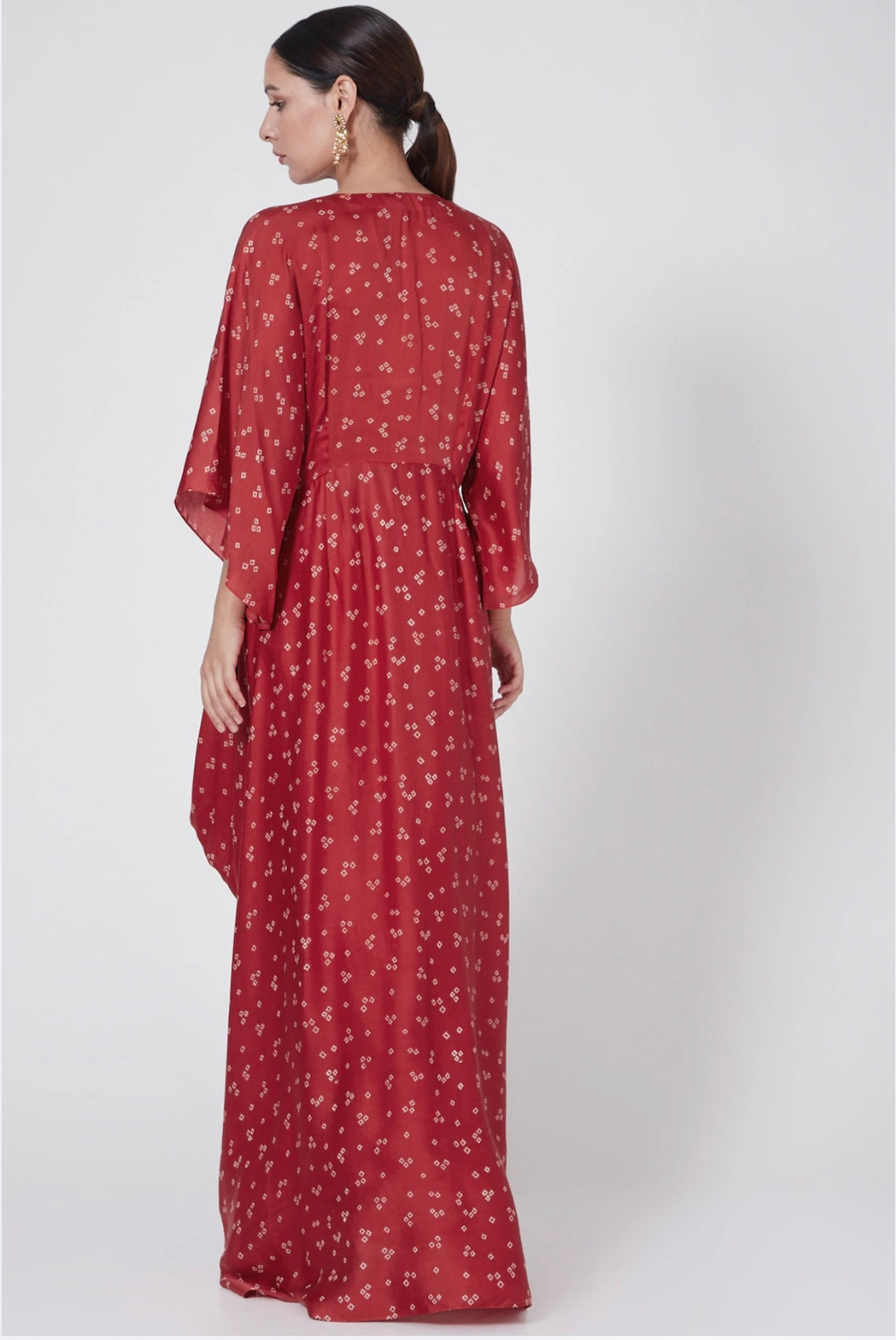 Women's Red Printed Cowl Dress - Nangalia Ruchira