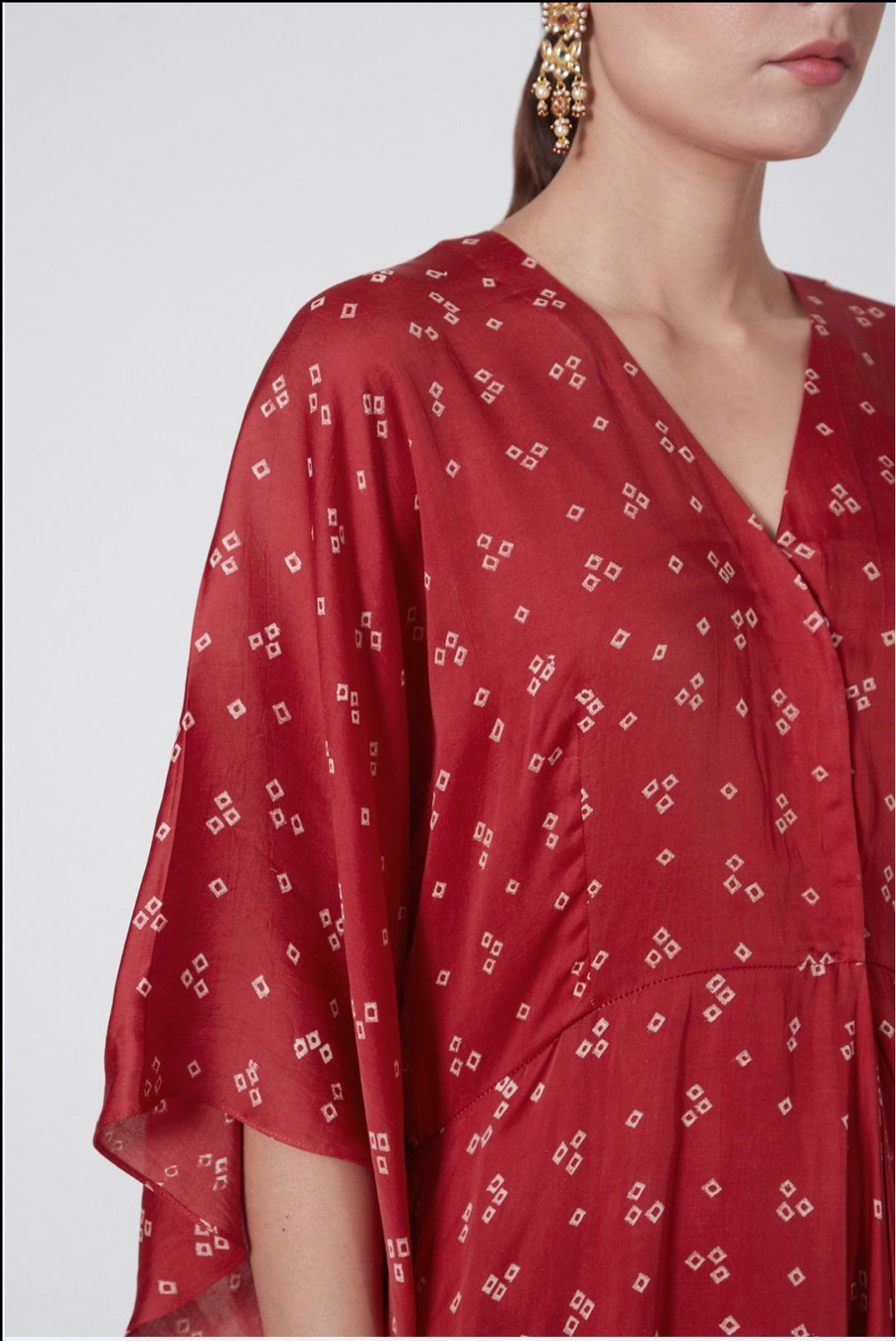 Women's Red Printed Cowl Dress - Nangalia Ruchira
