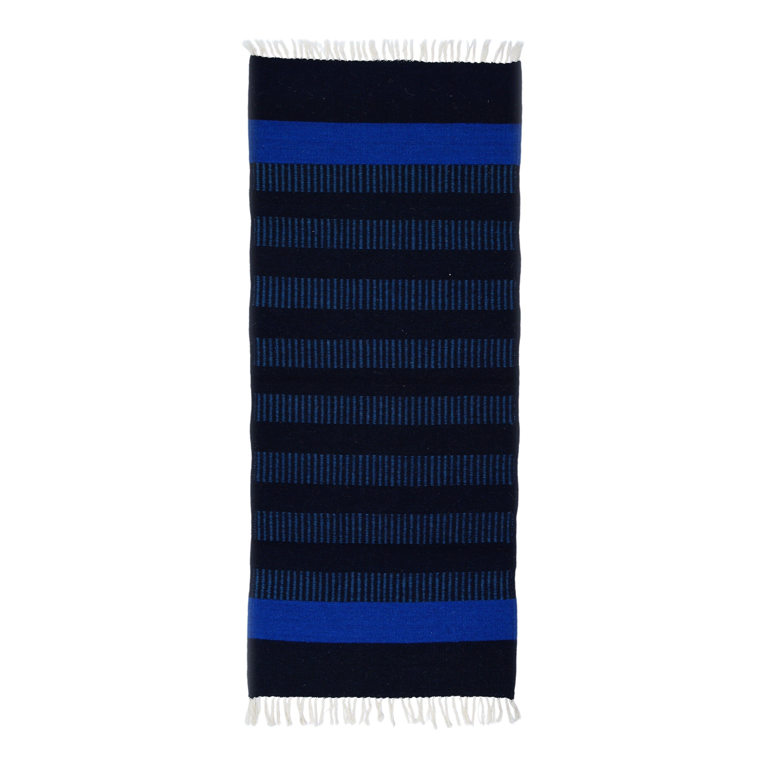 Bedside Runner— Black and Blue Colour— Stripe Pattern - Natriel