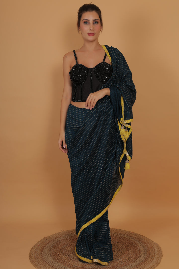 Women Black Pearl And Beads Hand Embroidery Silk Padded Blouse