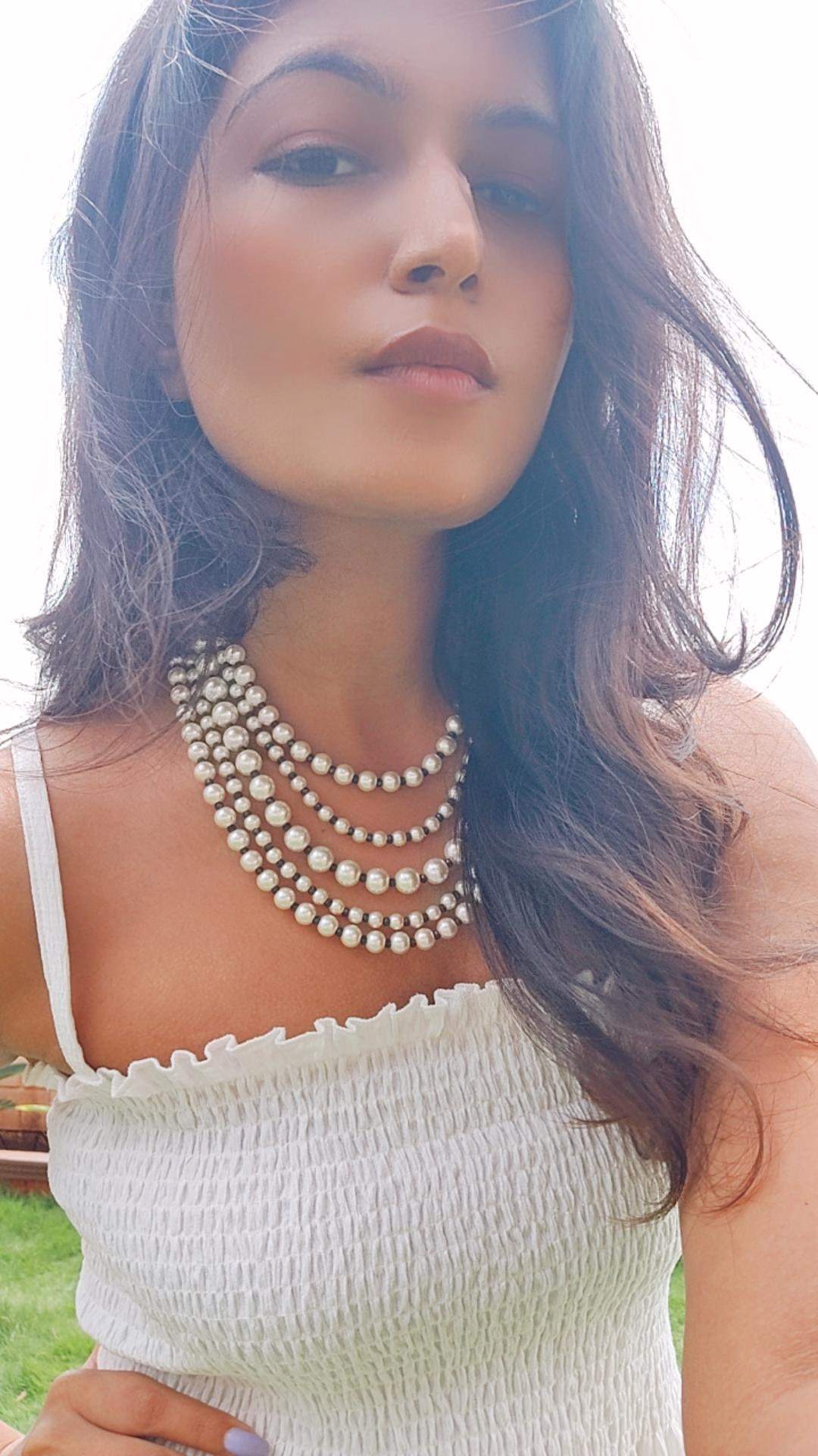 Women's Gold Plated Green 5 Layered Pearl Beads Rani Necklace Set