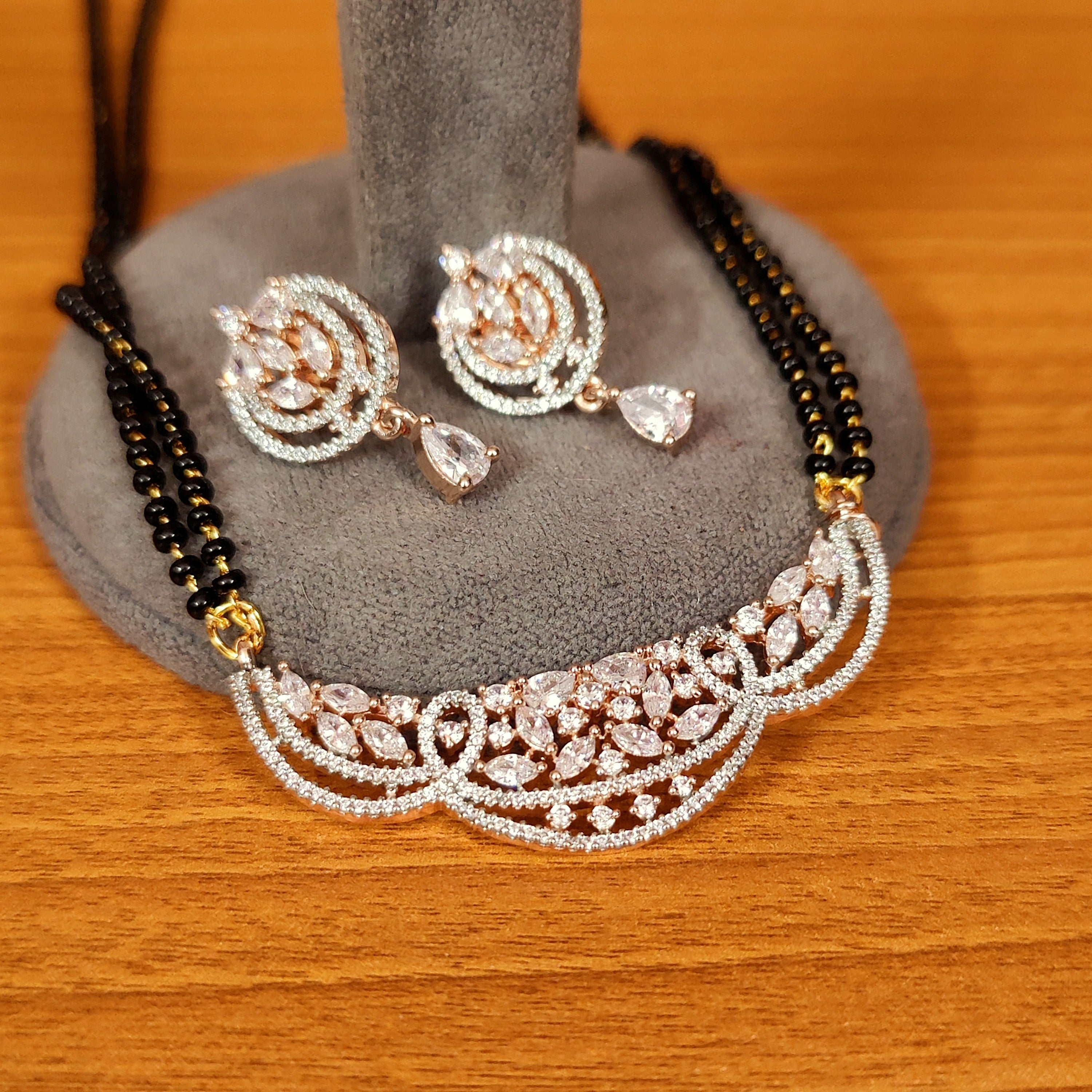 Women 's Rose Gold Cz Studdded Diamond Look Mangalsutra