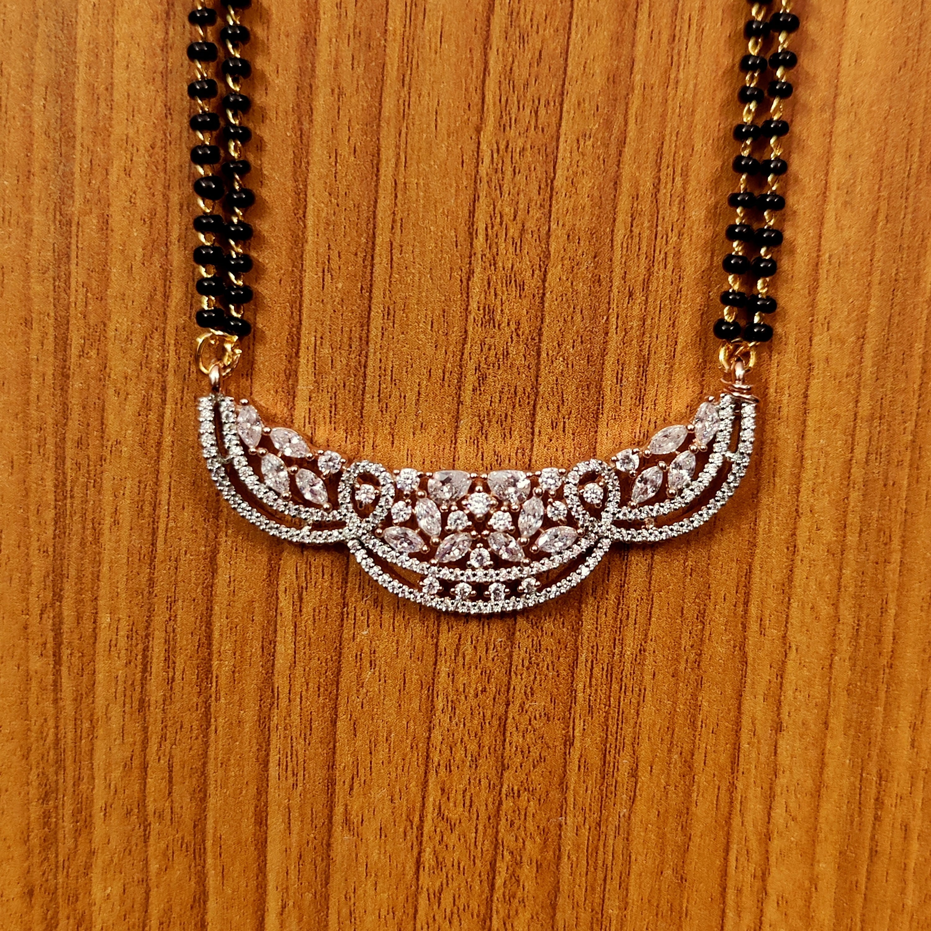 Women 's Rose Gold Cz Studdded Diamond Look Mangalsutra