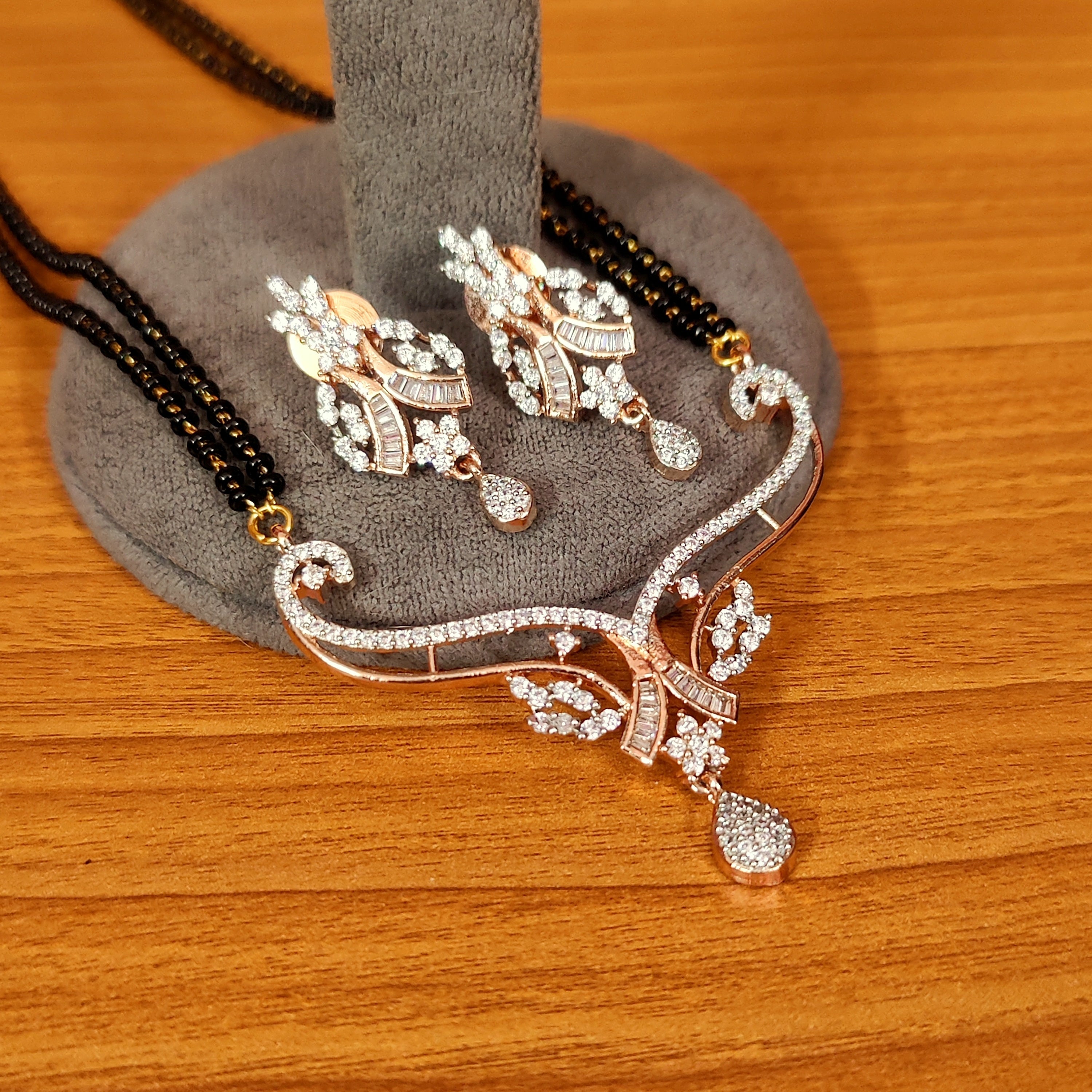 Women 's Rose Gold & Diamond Look Cz Studded Mangalsutra